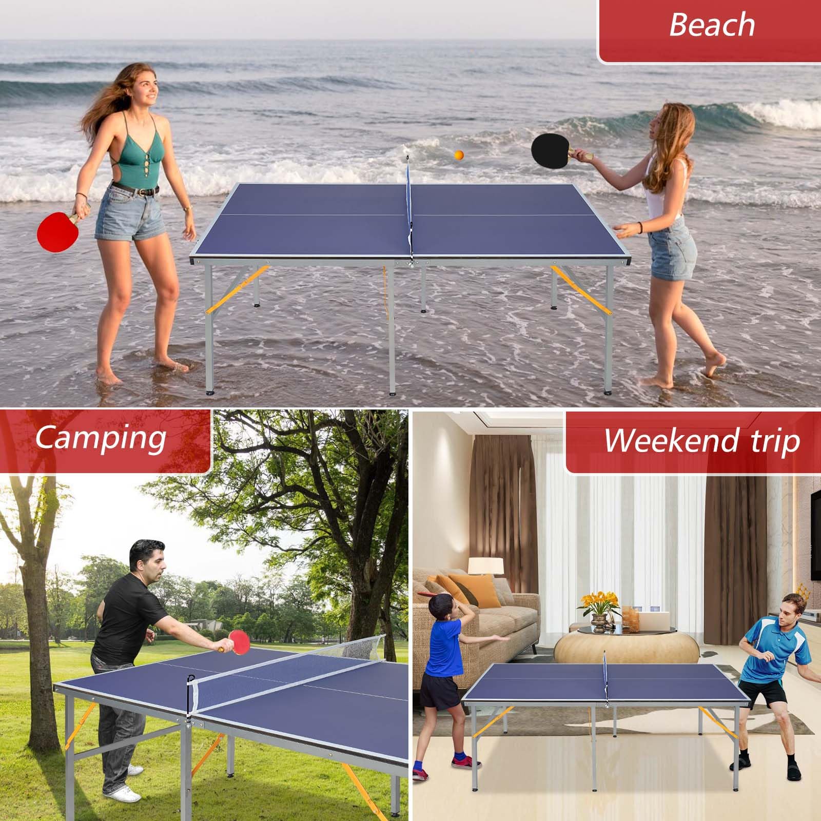 Tavolo da Ping Pong Pieghevole 137 cm con Racchette, Rete e Palline