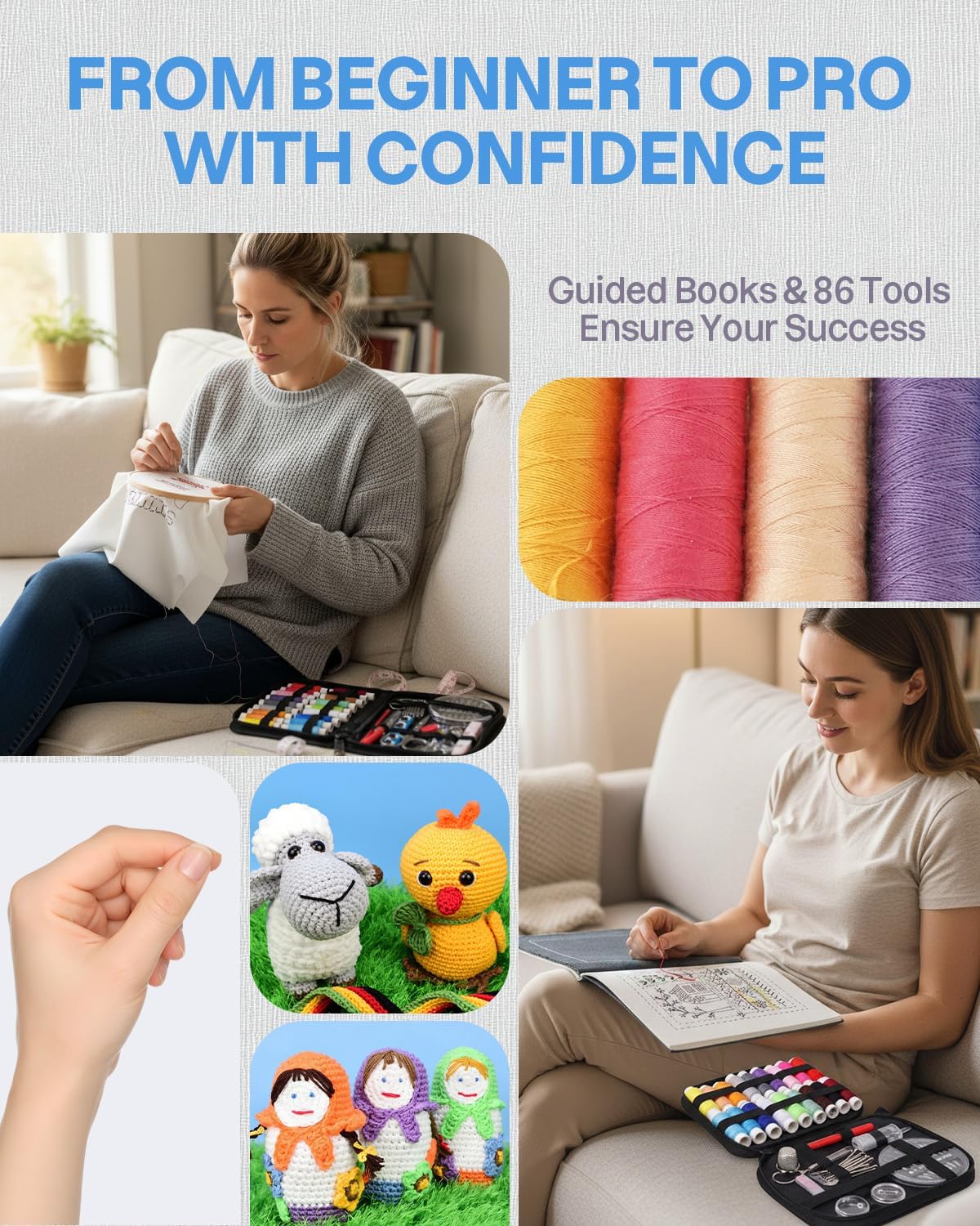 99Pcs New Embroidery Stitch Book Kit, 2Set diy stitch book embroidery kit Complete with Instructional Tutorial, 560 Patterns & Full Toolkit, Portable All-in-One Set for Craft Lovers & Sew Enthusiasts