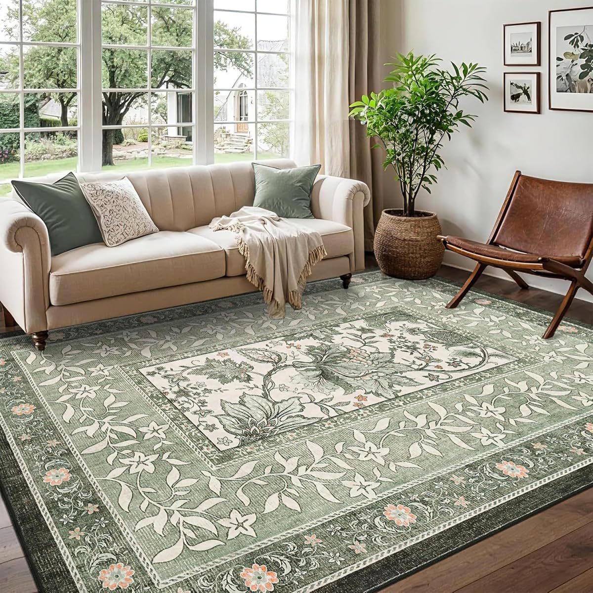 Alfombras lavables grandes 100x200 para salón alfombra verde floral infantil y pie de cama moderno