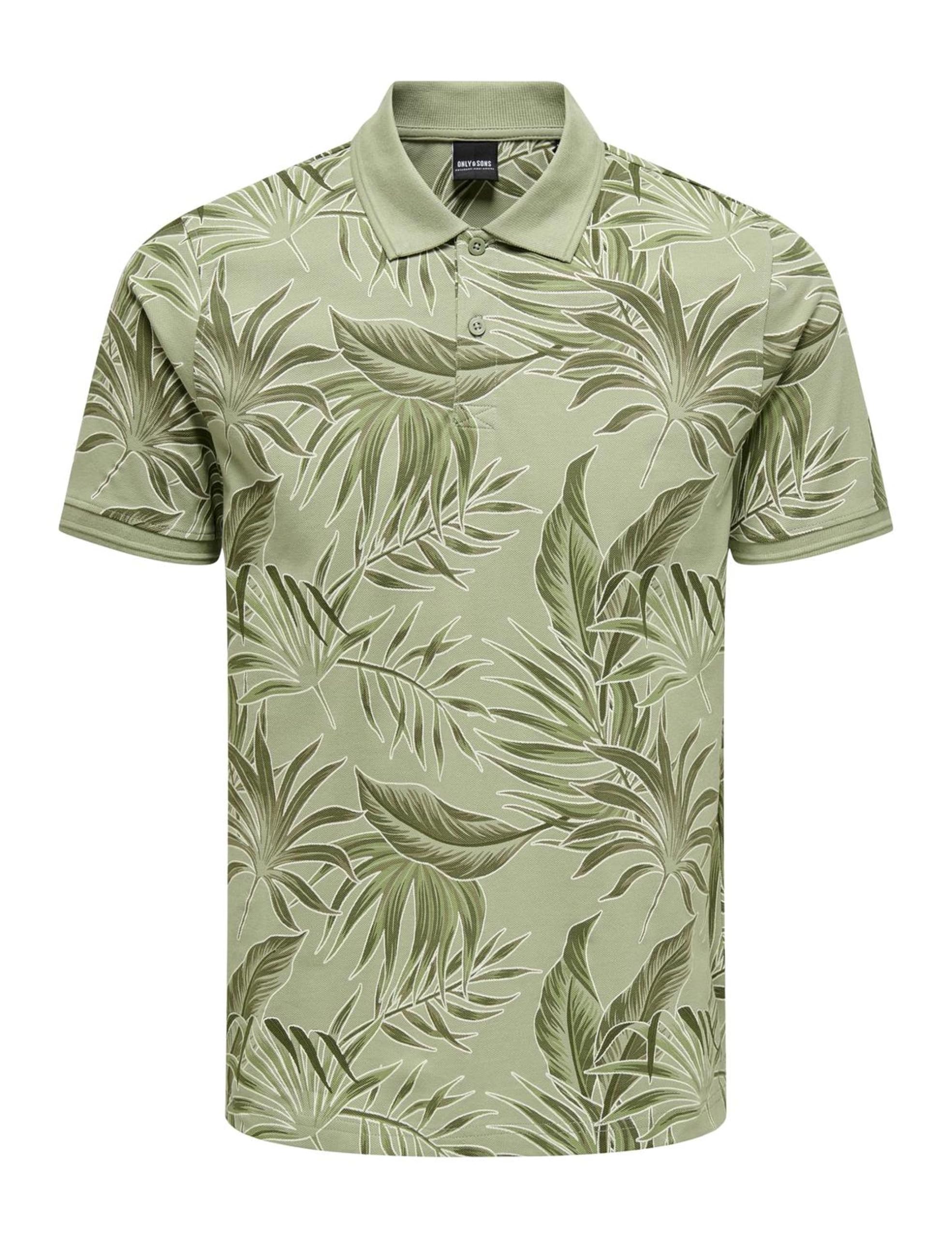 ONLY & SONS Men's Onskash Slim Leaf AOP SS Polo Shirt, Seagrass, S