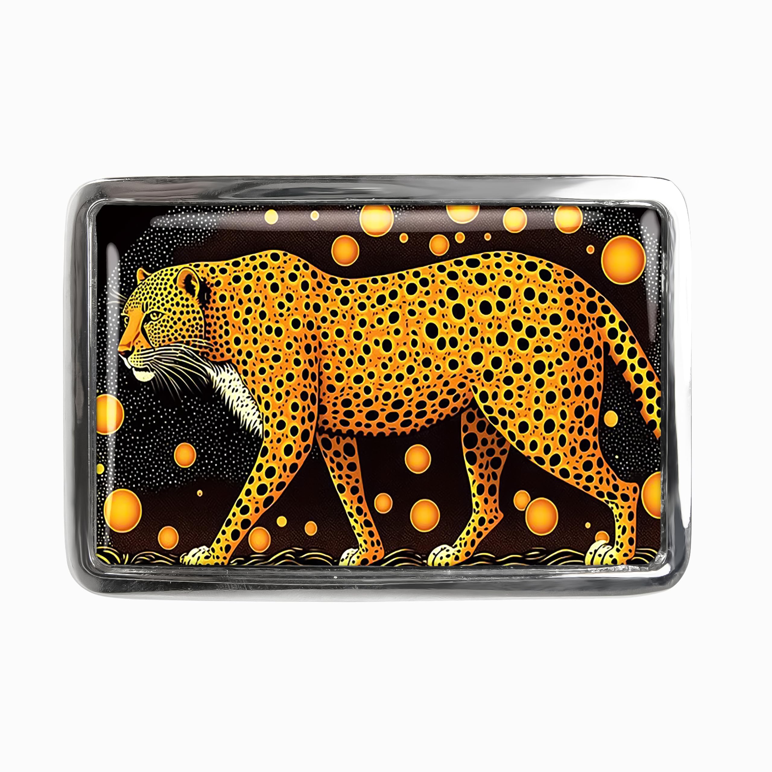 Leopard Belt Buckle - Jungle Animal Painting Art Handmade Belt Buckle - 660 (Shiny Chrome)