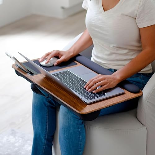 Miniatura 46 de LAPGEAR - Escritorio de regazo para oficina en casa con repisa para dispositivos, alfombrilla de mouse y soporte para teléfono, carbón plateado, se