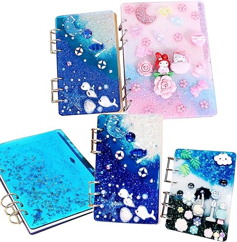 Miniatura 8 de Allazone 19 moldes de fundición de resina para cuadernos, moldes de silicona A6 A7 para cubierta de libro de resina con papel de repuesto, moldes de