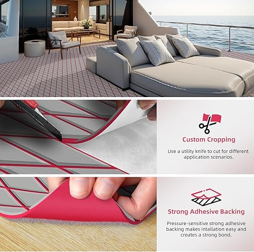 Miniatura 10 de Hzkaicun Suelo de lancha de espuma EVA, cubierta de lancha, cubierta de mar, suelo de lancha, autoadhesivo de teca sintética, cubierta de barco