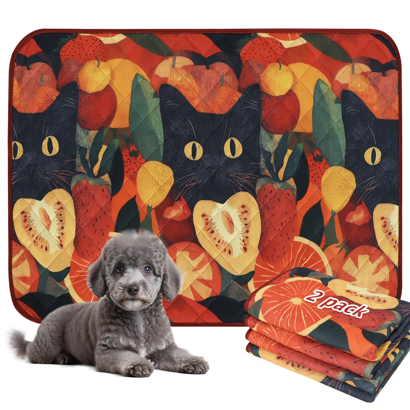 BVAGSS Washable Pee Pads for Dogs, 2 Pack Reusable Leakproof Puppy Wee Wee Pad, Non-Slip Waterproof Pet Training Pads, Super Absorbent Whelping Pads XH081 (Cat, 60x60cm)