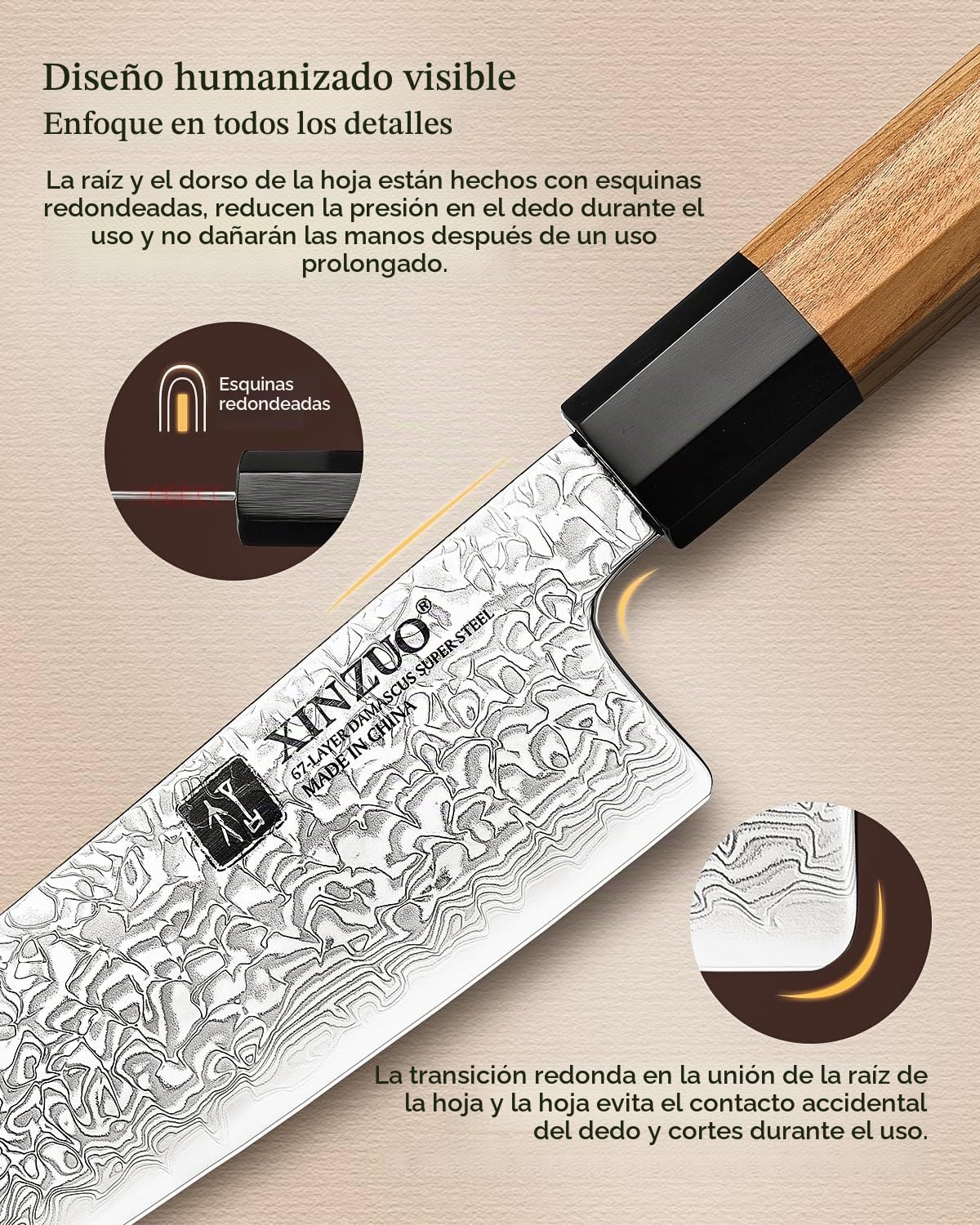 XINZUO 67 Capas de Acero de Damasco Bloque de Cuchillos 7 Piezas, Profesional Juegos de Cuchillo de Cocinero -Mango de Madera de Olivo-con Bloque de Cuchillos y Tijeras de Cocina-Con Caja de Regalo