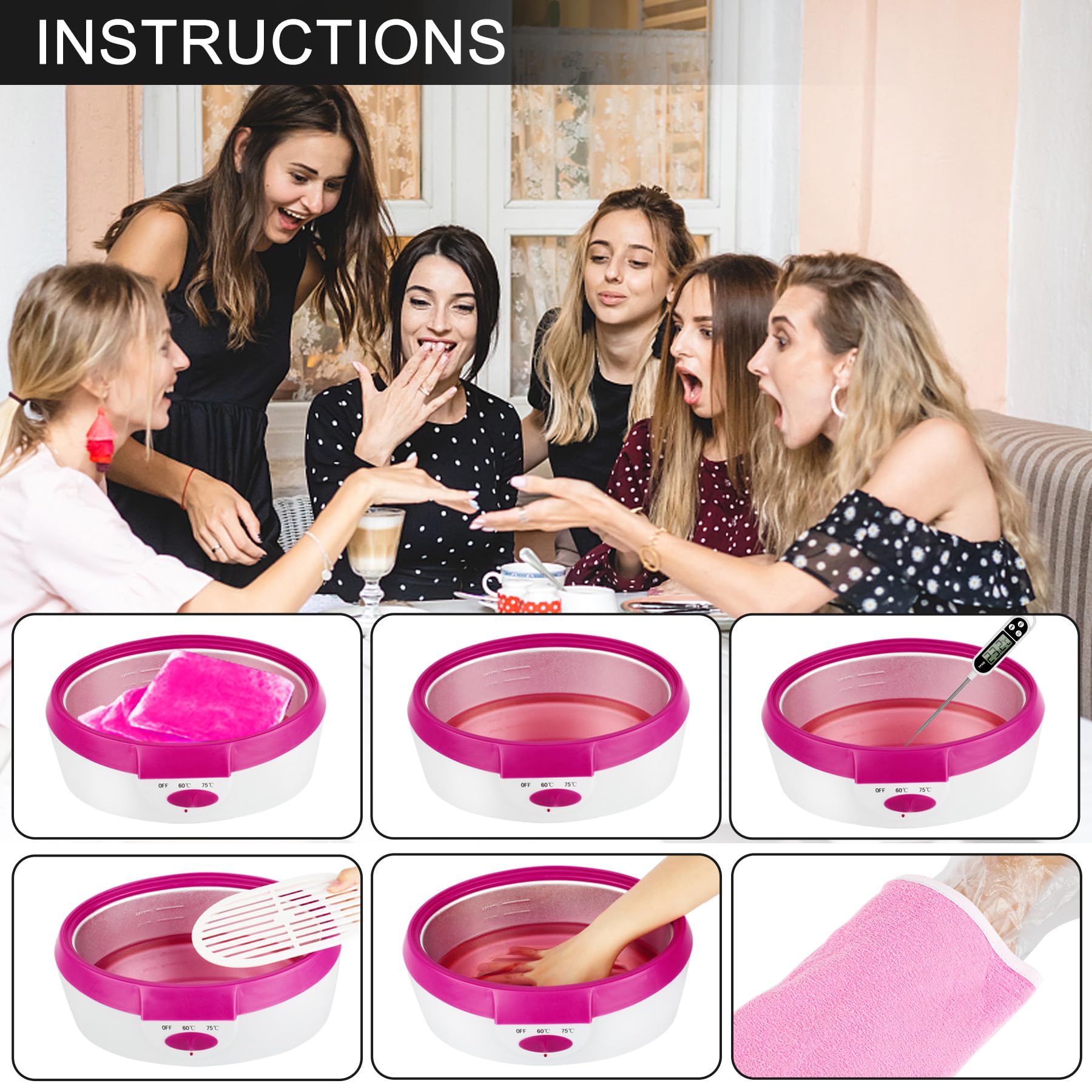 Paraffinbäder Wachsbad für Hände und Füße, Forever Speed Paraffin Wachsbad für Hände und Füße Gerät 265W, Elektrisches Wachsbad mit Paraffinwachs Set Rosa