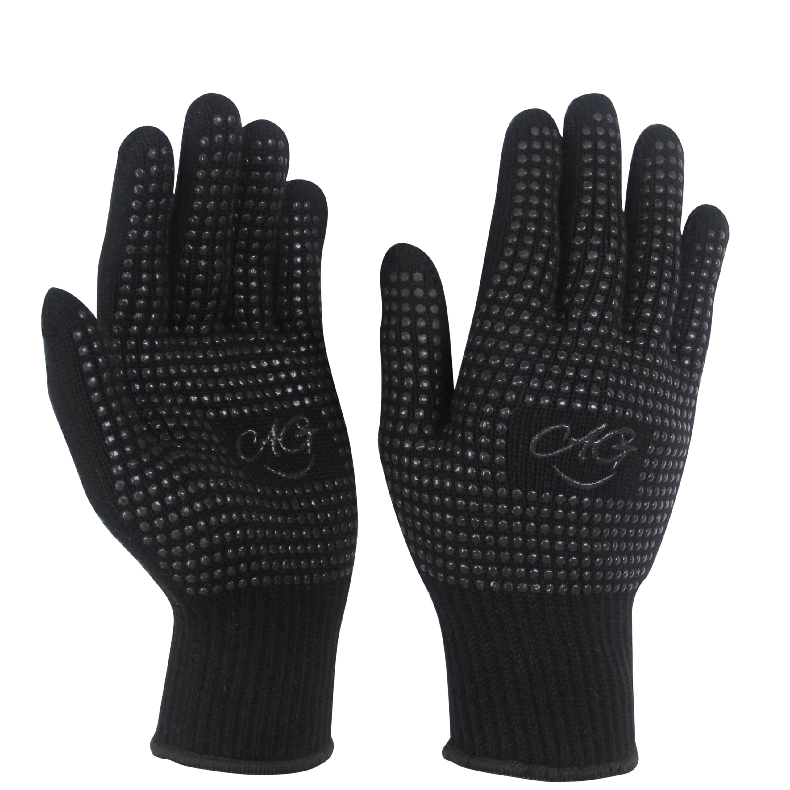 ANGENIL Gants thermorésistants pour lisseur, antidérapants double face avec picots en silicone, pour coiffage, fers à boucler et lisseurs, lot de 2, noirs