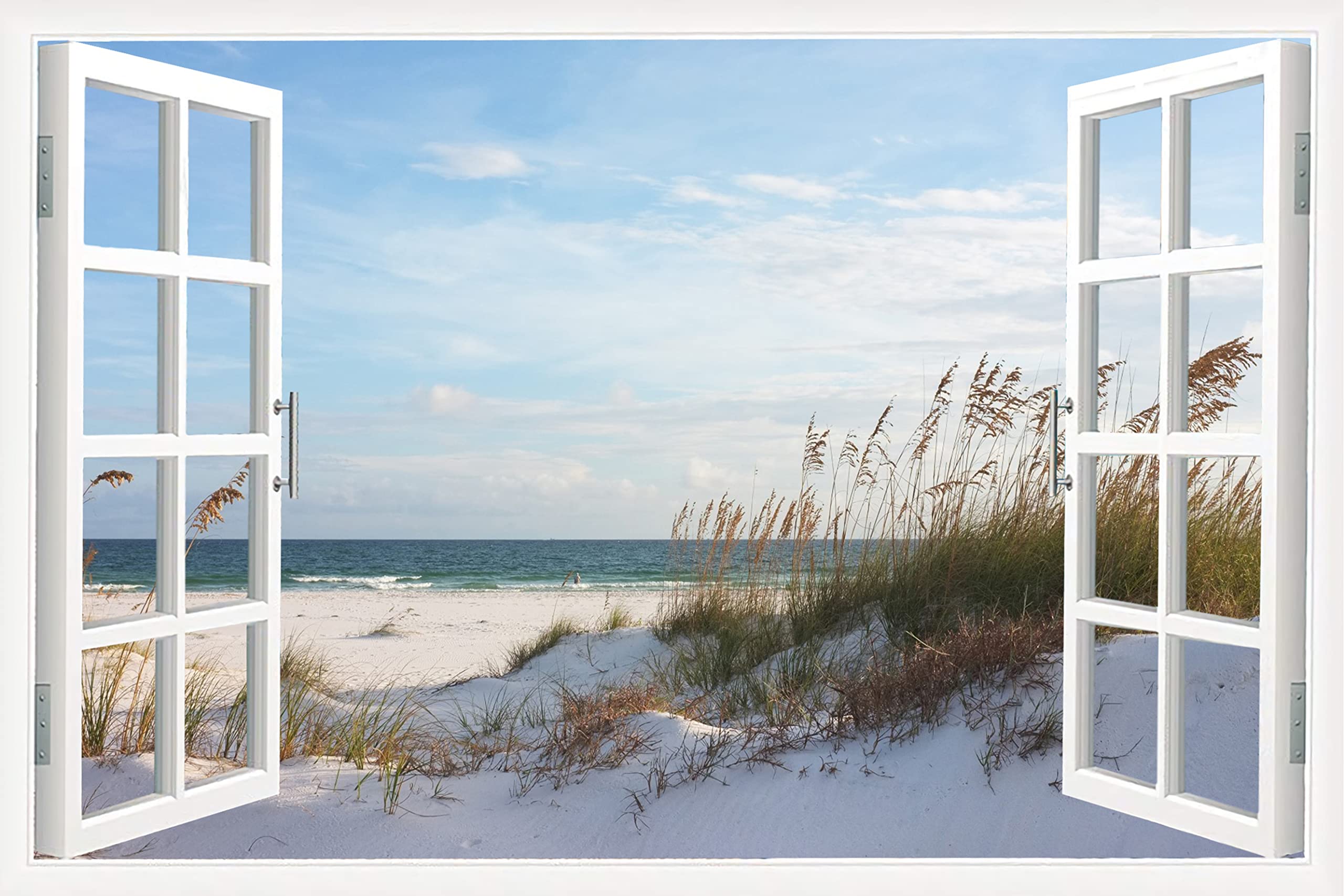 TISHIRON 3D Window Effect Beach Canvas Wall Art for Living Room Modern Family Wall Decor Hang Pictures Wall Artwork Abstract Paintings Kitchen Office Canvas Art Prints Home Decoration - 36" W x 24" H