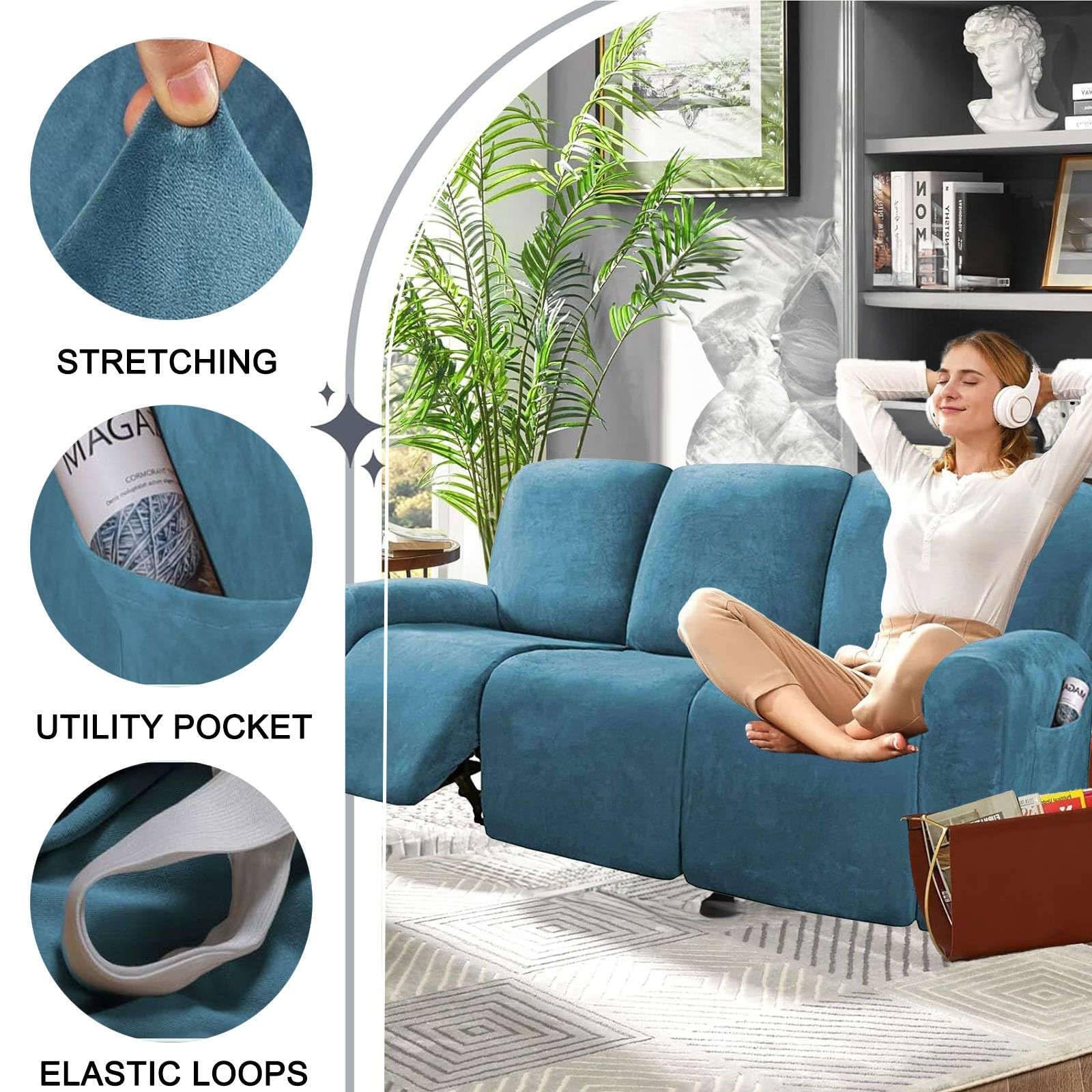 Amazon｜ストレッチ ベルベット リクライニングソファーカバー 3人掛け  