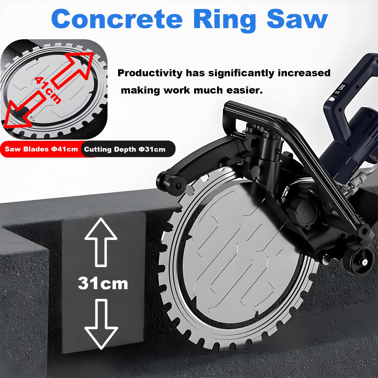 Rozadora Muros Eléctrica, Sierra Circular para Hormigón 4500w con Bomba Agua Y 1 Hoja Diamante, Profundidad Corte31cm, Cortadora Muros Diamante para Granito Y Hormigón Armado