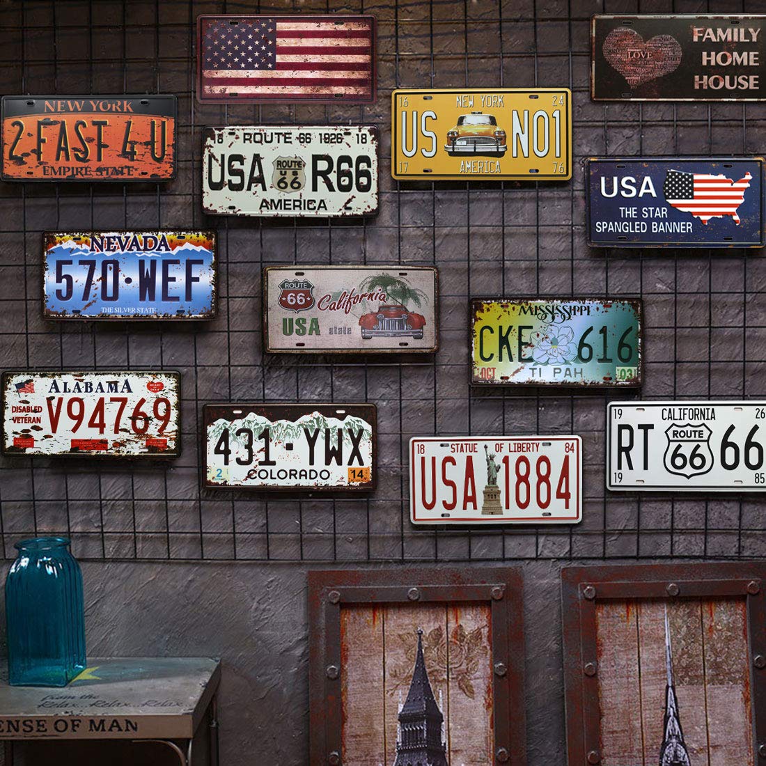 交通標識 USA 看板 アメリカン 雑貨 STEEL PLATES ヴィンテージ Amazon.com: ARTCLUB Route 66 1926 USA R66 American Metal Tin Sign