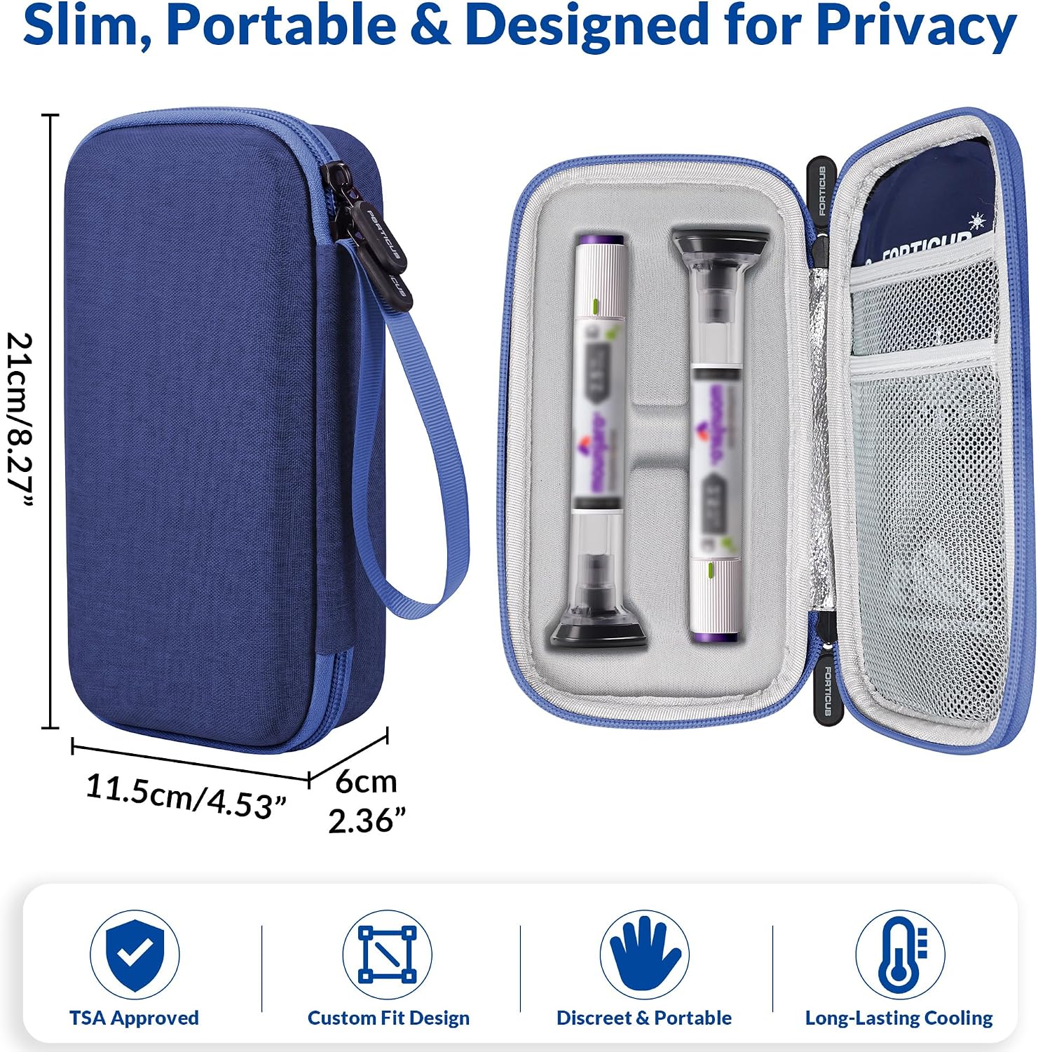 Insulated Cooler Travel Case for 2 Zepbound & Mounjaro Pens, Navy Blue