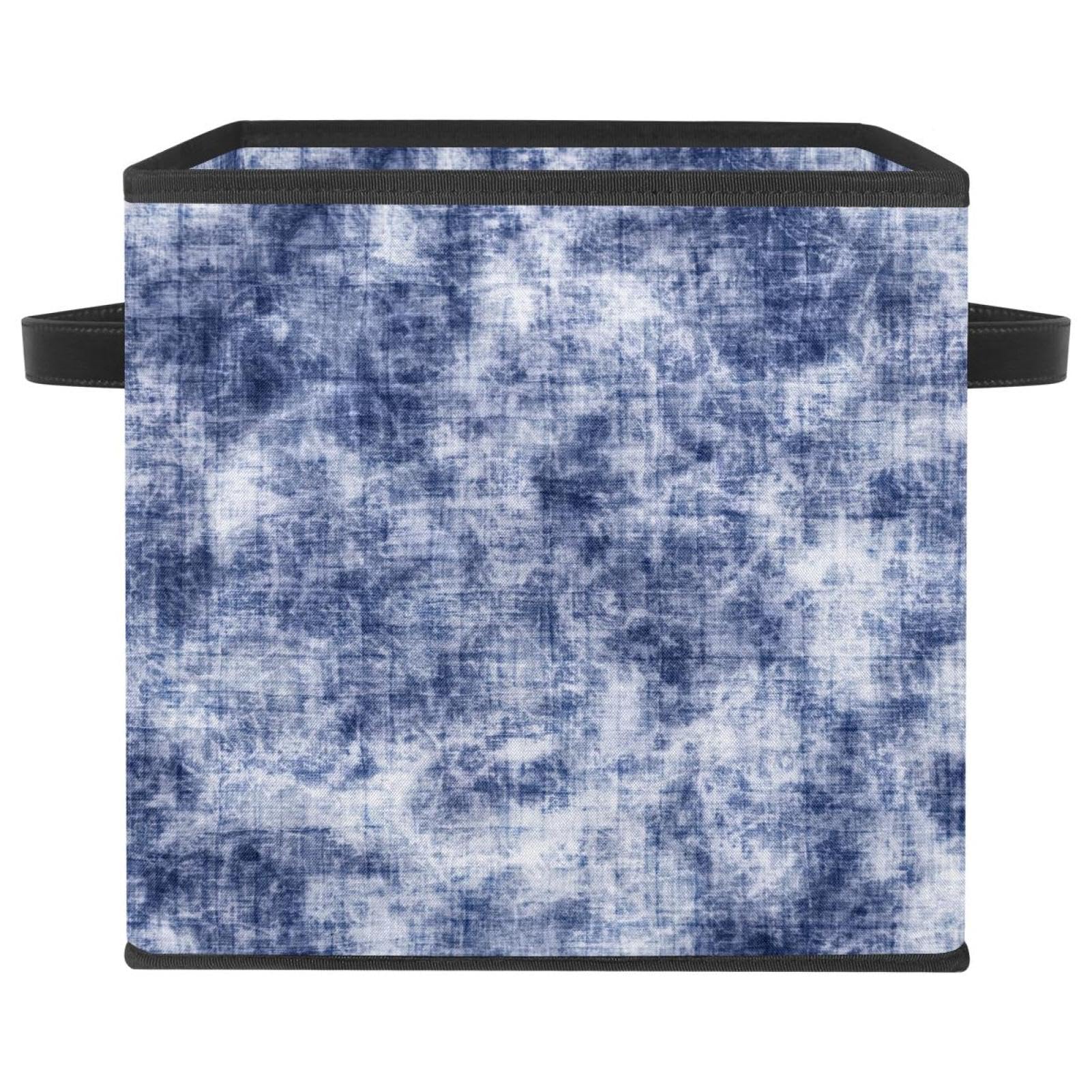 Cube de rangement pliable tissu aquarelle bleu blanc bac pour placard