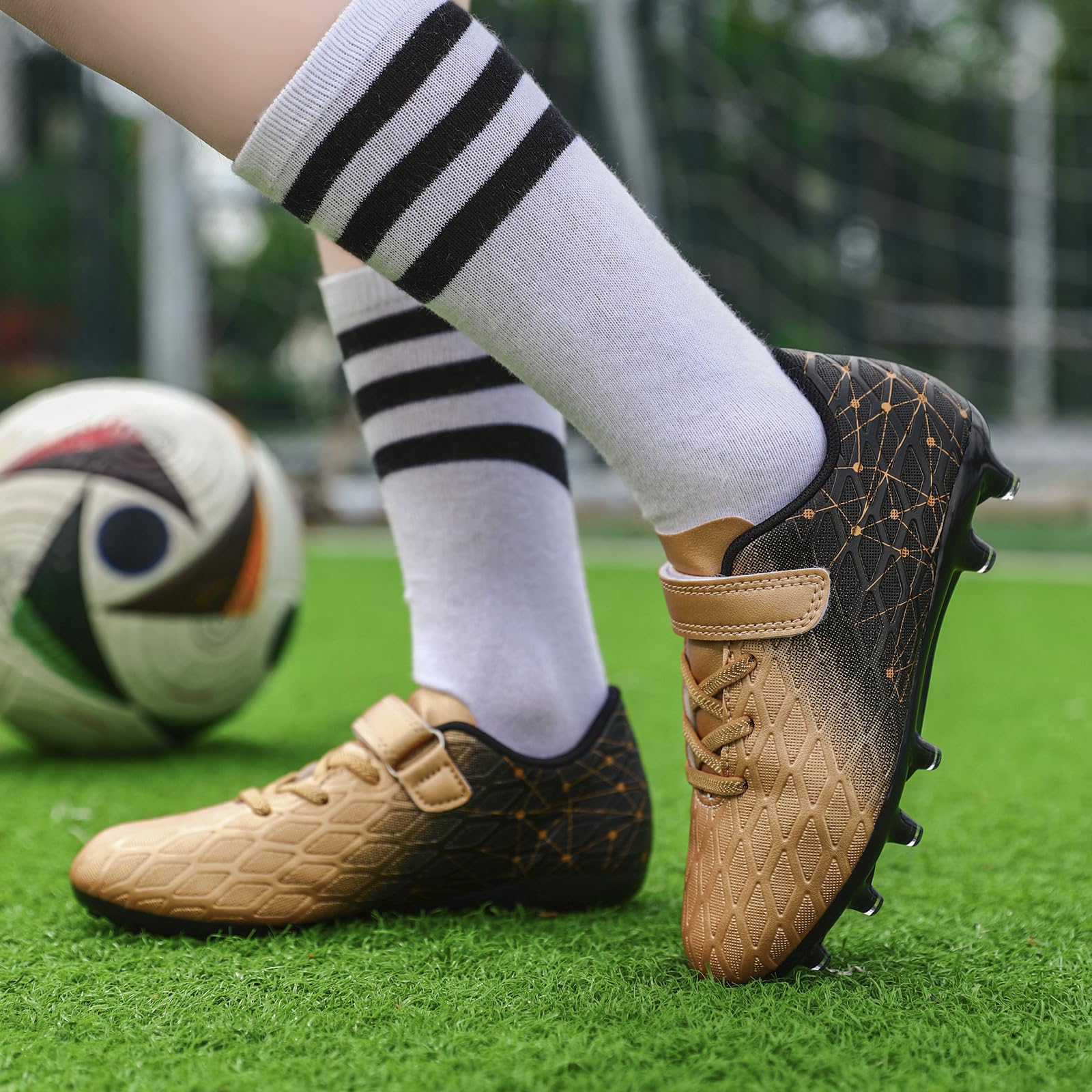 DimaiGlobal Kinder Fußballschuhe mit Stollen Jungen Mädchen Naturrasen Fussballschuhe Klettverschluss Kunstrasen Stollenschuhe FG AG Trainingsschuhe