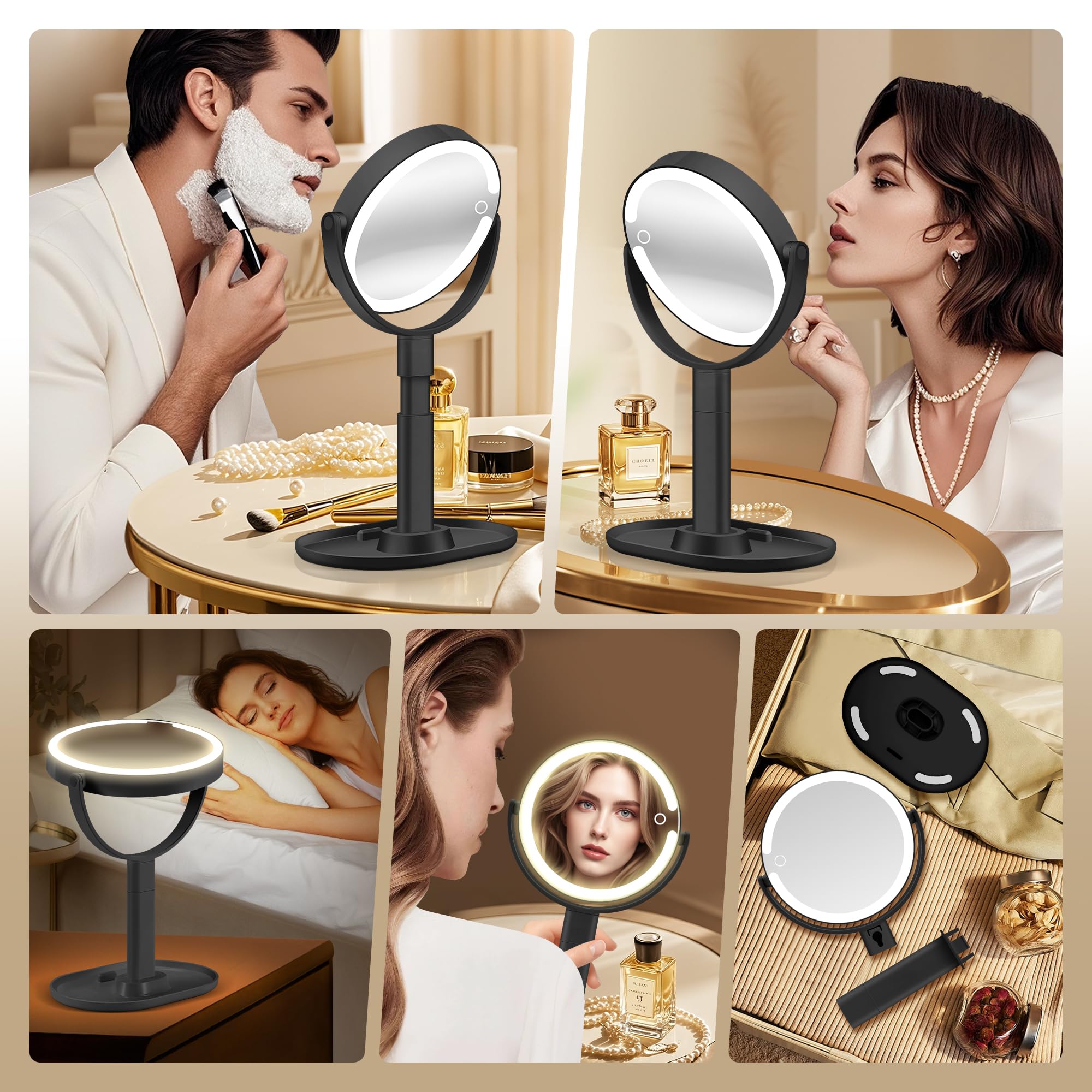 Miroir Grossissant Lumineux Rechargeable 20X/1X - 3 Lumières Réglables, Idéal Maquillage Et Voyage