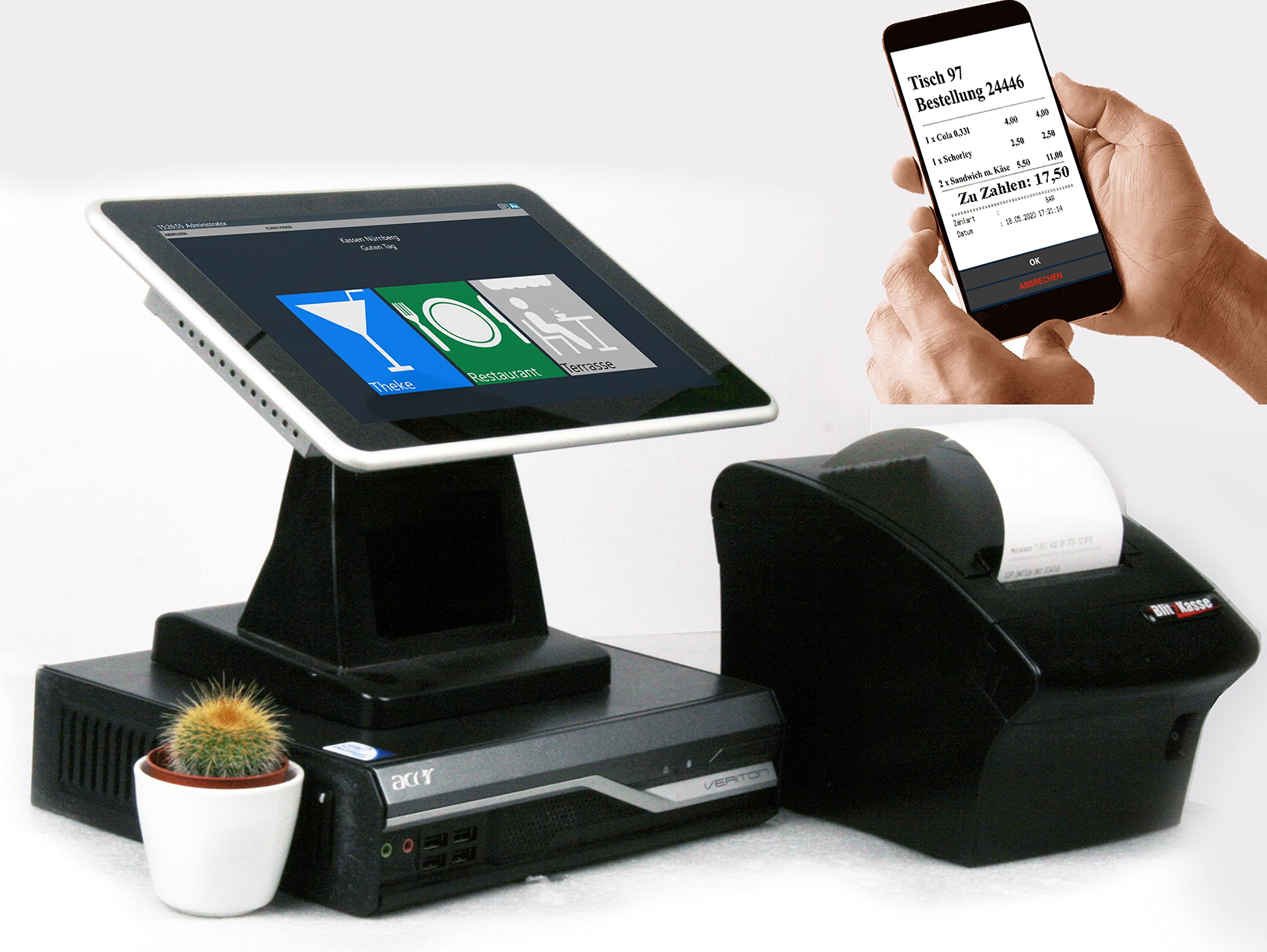 10" Gastro Kassensystem mit Handheld – POS Kasse für Restaurant, Bar, Cafe oder Gaststätte – kompakt & effizient – ohne Abo, mit Bondrucker – TSE-konform – BLITZKASSE PRO