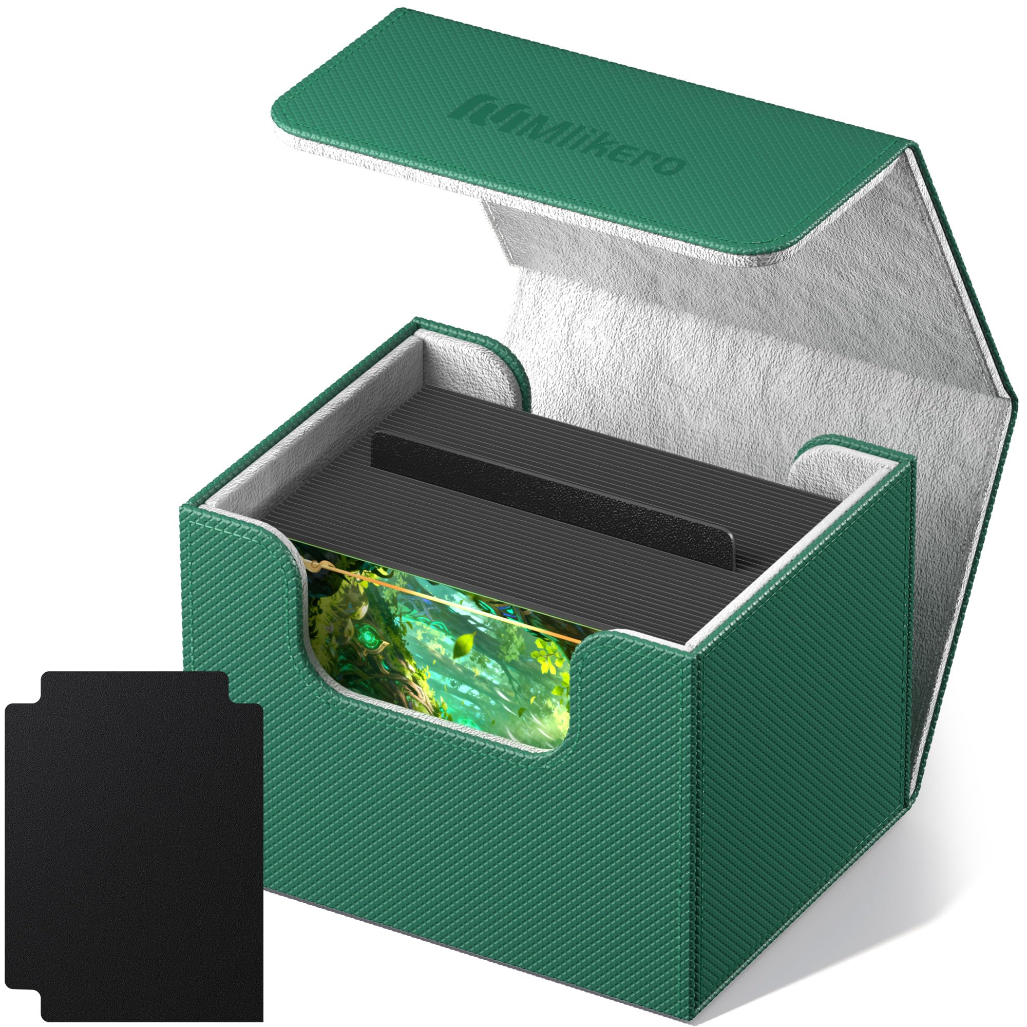 Mlikero Caja de cartas, caja de mazo Commander con capacidad para más de 100 tarjetas de doble manga con divisor, caja de tarjetas de cierre magnético de cuero para MTG, TCG (verde)