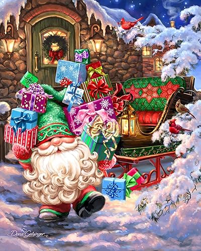 Springbok - Llenando el trineo - Rompecabezas de 500 piezas - Ilustración del gnomo de Papá Noel llenando su trineo navideño con regalos