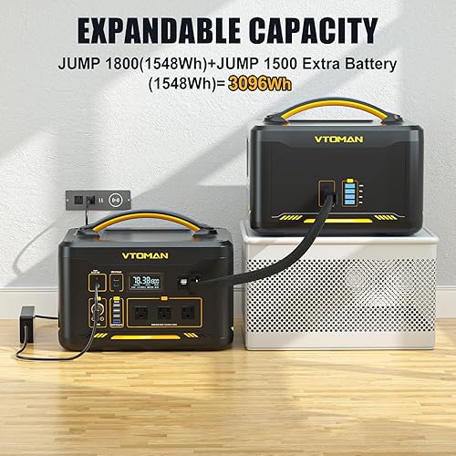 Miniatura 4 de VTOMAN Generador solar de 3096Wh con panel solar de 200 W y batería adicional, batería LiFePO4 de 1800 W (pico de 3600 W) estación de energía