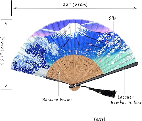 Miniatura 9 de OMyTea Landscape abanico desplegable con motivo de paisaje 8,27 pulgadas con funda de tela para protección, estilo chinojaponés clásico. Ideal para