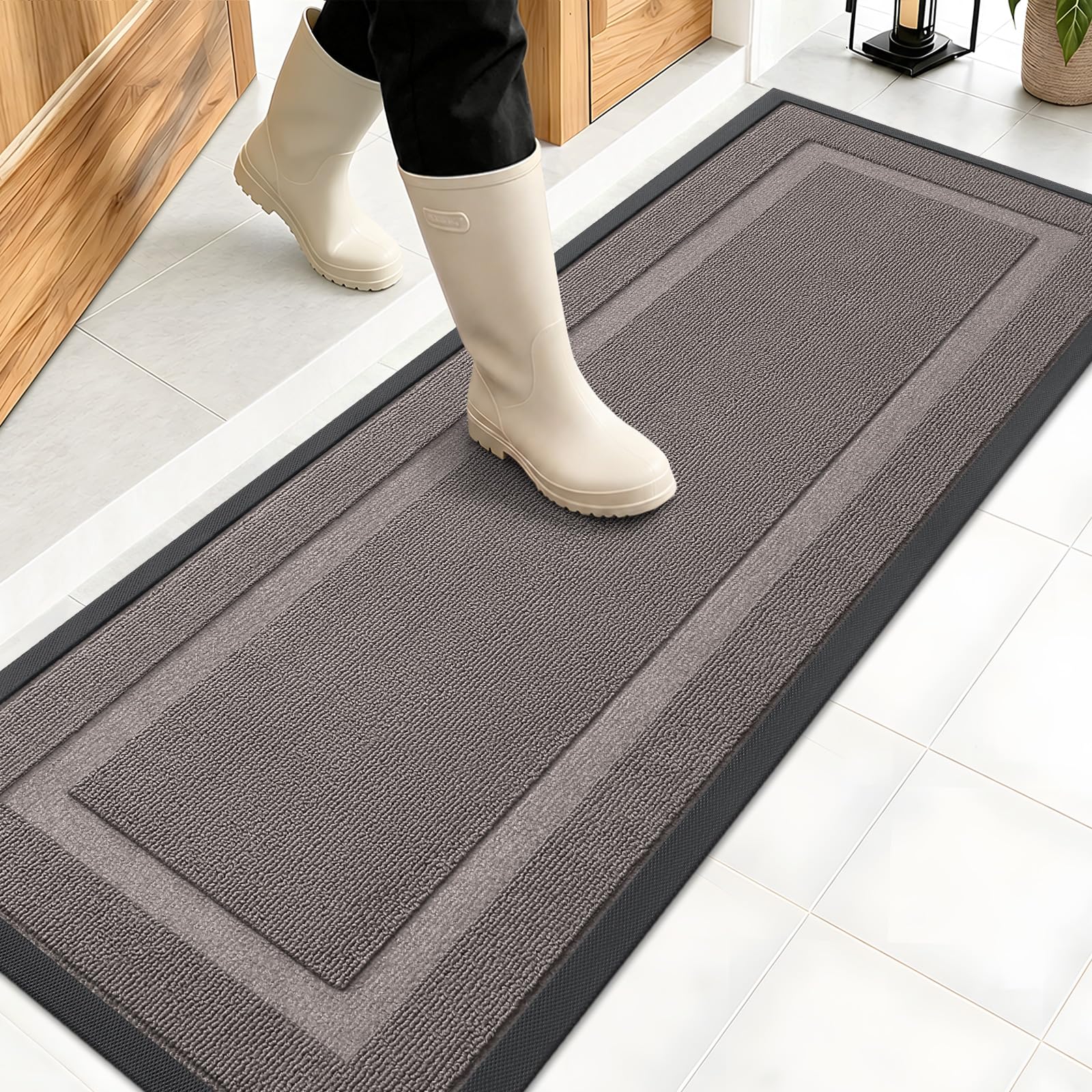 OLANLY Front Door Mat Outside 47x17, All-Season Heavy-Duty Rubber Doormat | Taupe, Absorbent, Stain and Fade Resistant, Waterproof Non-Slip Backing, Low-Profile Indoor Outdoor Floor Mat for Entryway