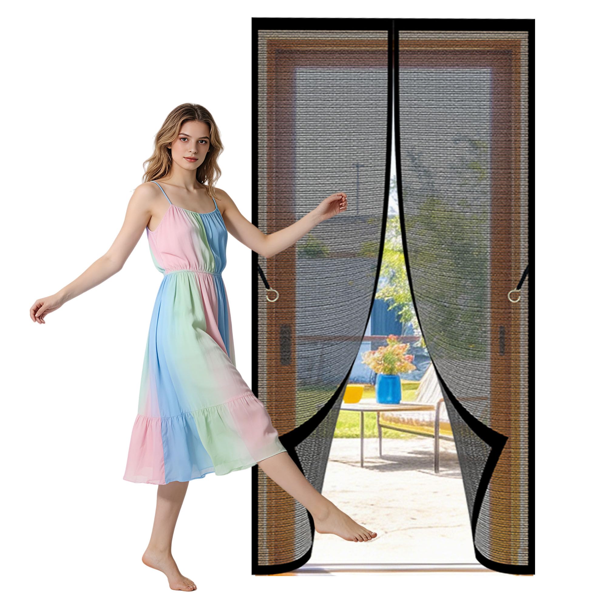 Magnet Fly Screen Door 119 x 276 cm Powerful Magnets that Snap Shut Automatically Double Door Magnetic Fly Screen Keeps Bugs Out Suitable for Patio Room Balcony Bedroom, Black