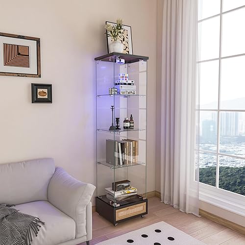 Miniatura 69 de Yoluckea Vitrina de cristal con 3 estantes con 2 puertas, vitrina de cristal transparente para sala de estar, dormitorio, 49.49 x 31.77 x 14.37