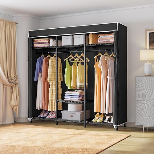 Miniatura 9 de VIPEK V30C Garment Rack with Cover Heavy Duty Portable Closet Covered Clothes Racks for Hanging Clothes, Clothing Rack with Wire Shelves, Storage