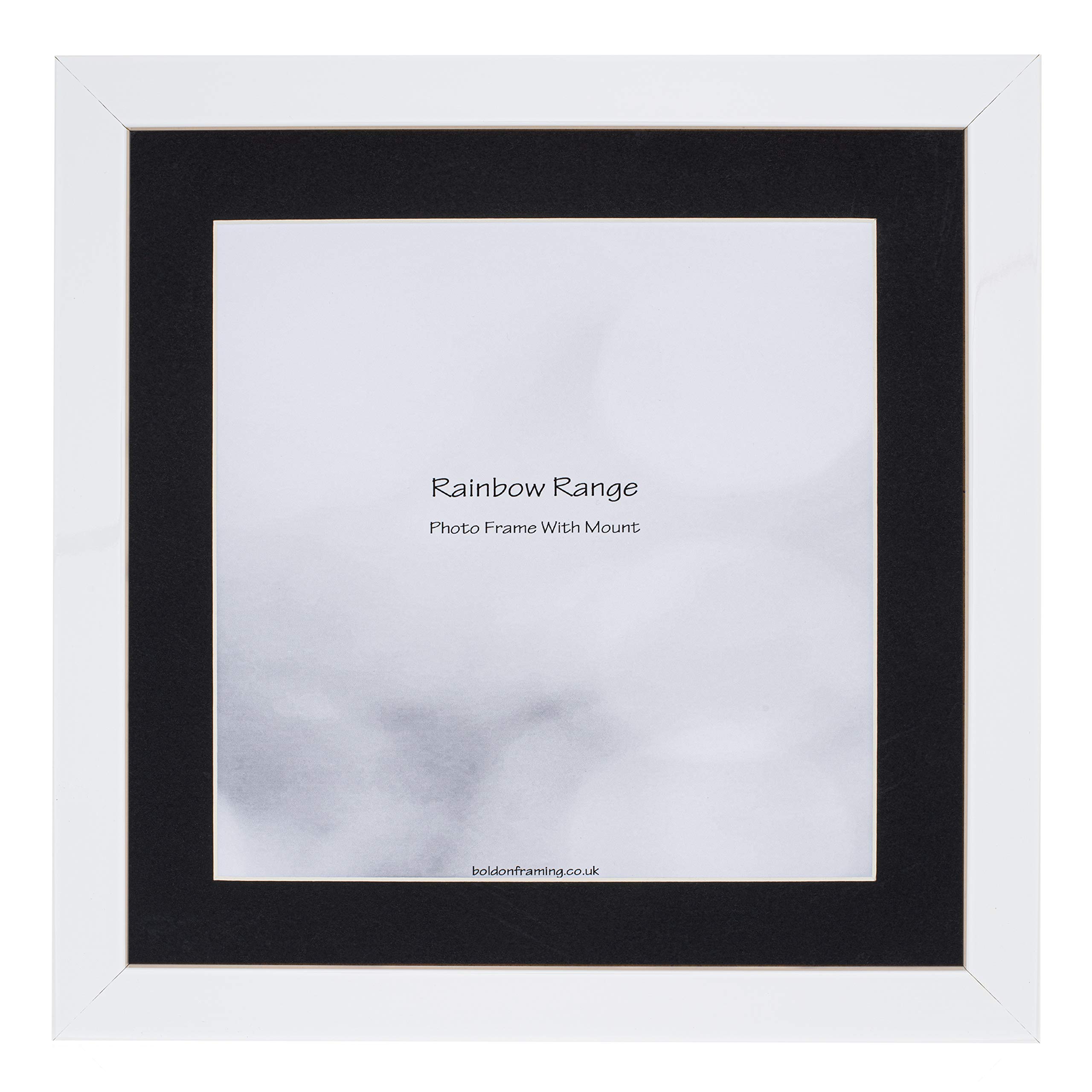 Boldon Framing - White Gloss, Square Thin Photo Frame in Solid Wood with Black Wall Mount, 7x7 Pic Size 5x5