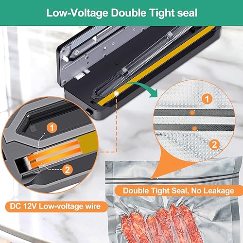 Miniatura 3 de Sellador al vacío, sistema de conservación de alimentos, automático de un solo toque, sellador de alimentos compacto 8 en 1, cortador incorporado,