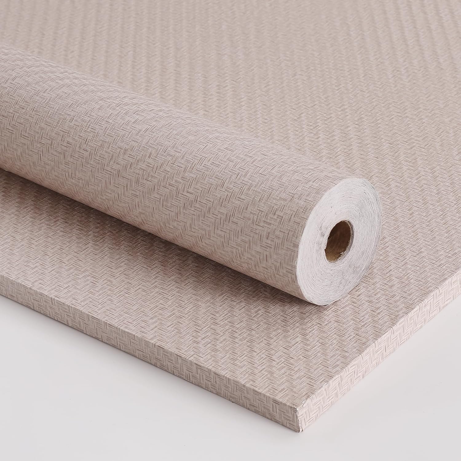 Haimin Fabric Wallpaper Textured Contact Paper (24in X 393in) Grasscloth Wallpaper Peel and Stick Faux Linen Wall Paper Waterproof Vinyl Self Adhesive (Light Brown-1)