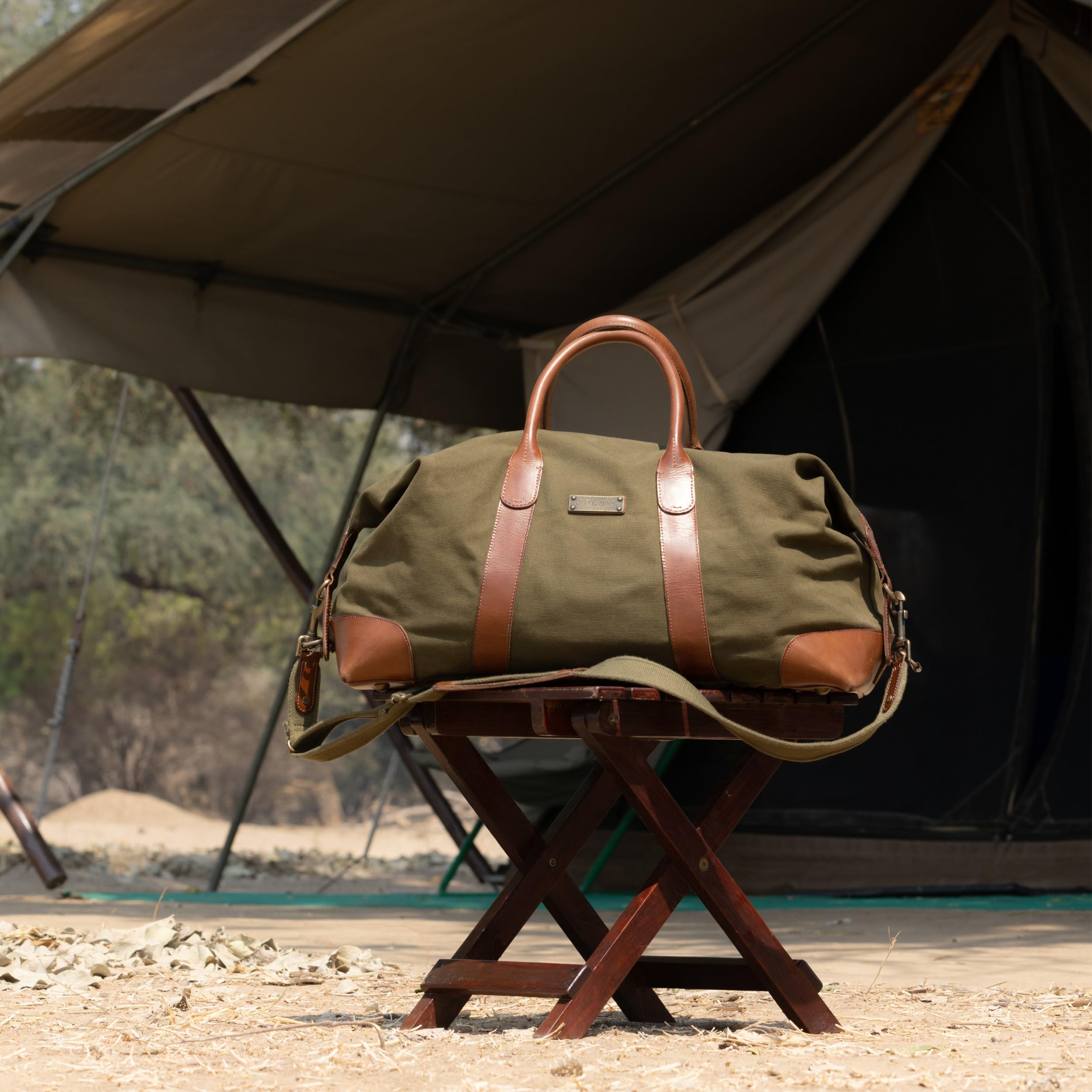 DRAKENSBERG Canvas Leder Weekender 60cm große Reisetasche wasserabweisend erweiterbar 60L Oliv-Grün