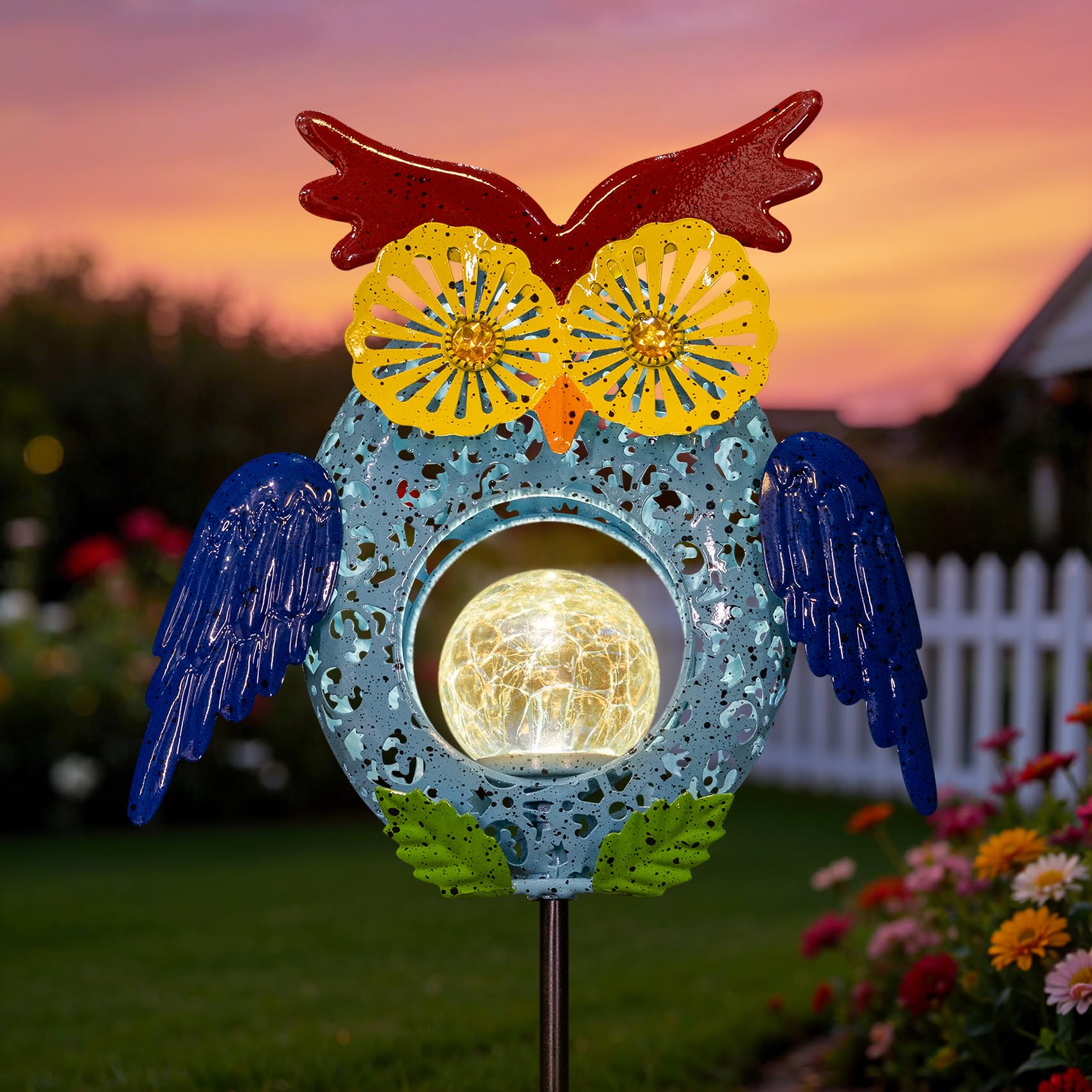 Go2garden Solar Owl Garden Gifts Lights Outdoor 3D Waterproof Colorful Yard Art Decor with Stakes for Pathway Sidewalk