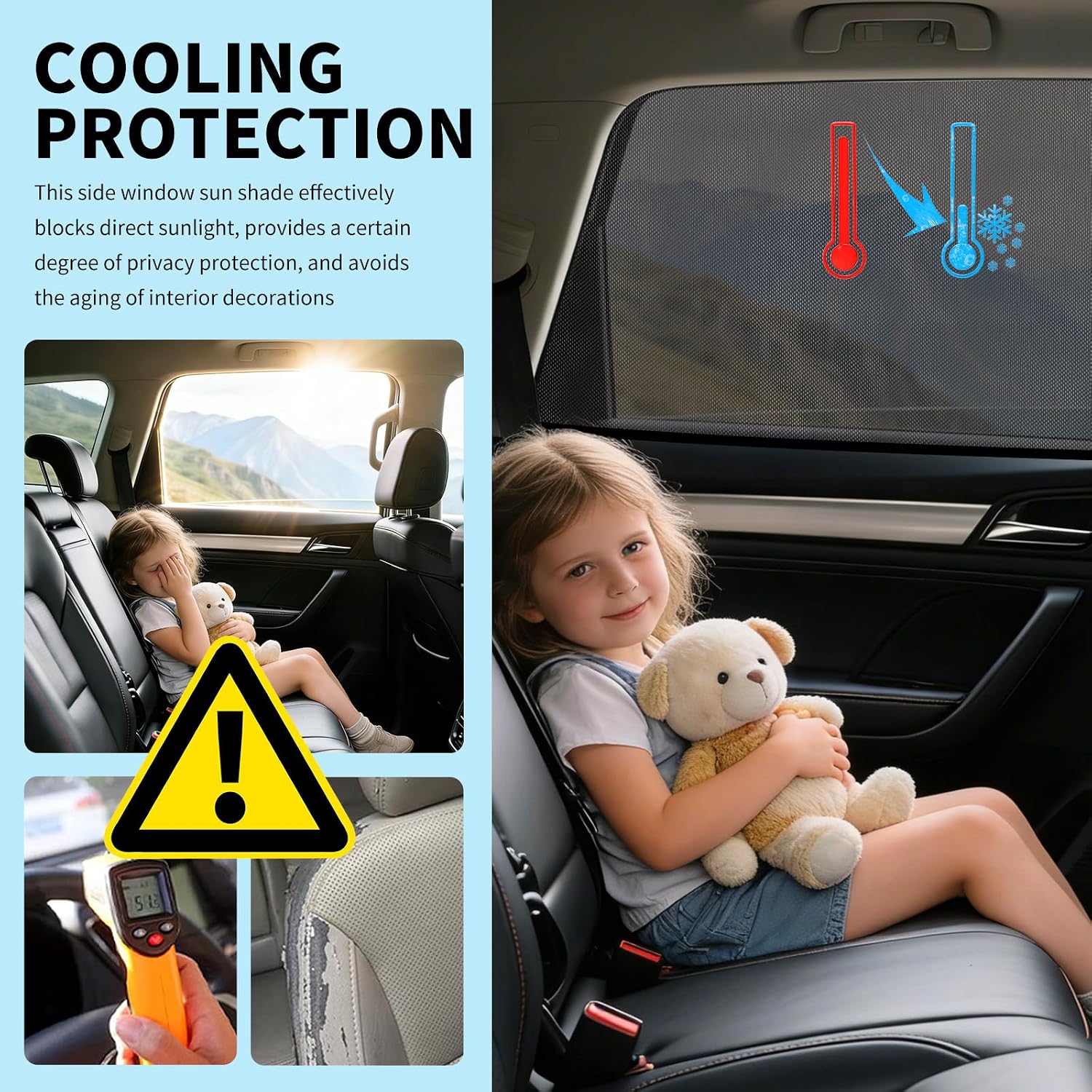 2PCS Mesh Car Window Screen for Rear Side Windows,Stretchable Car Window Shades Keep Interior Breathable and Cool,Foldable Baby Windows Shades for Cars with Nylon Stickers
