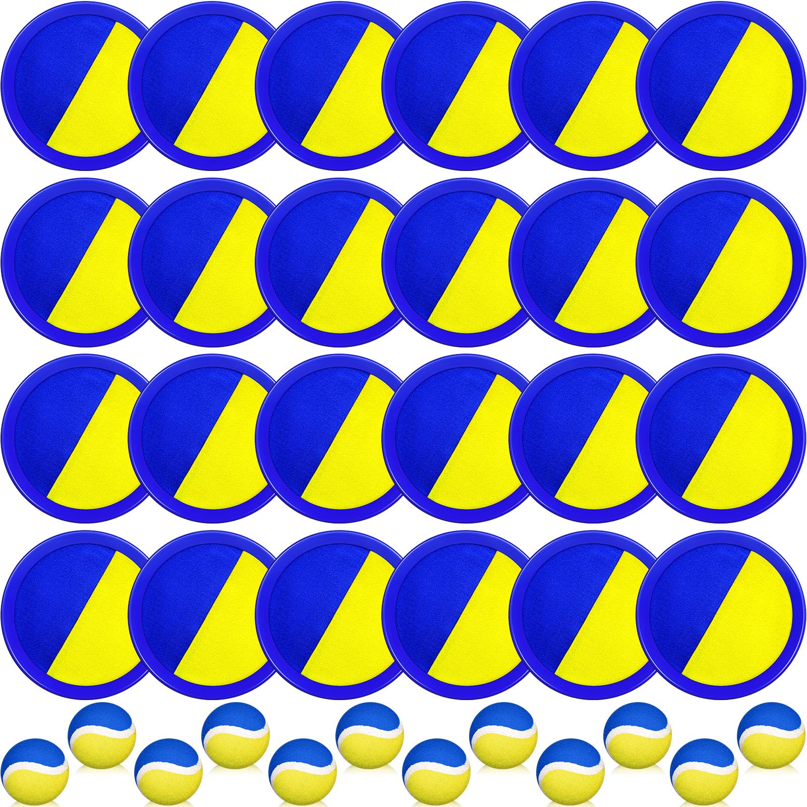 Charniol Kids Toss and Catch Game,Yellow Blue,24 Paddles 12 Balls