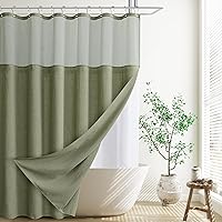 Vista 63 de Naturoom cortina de ducha de 36 pulgadas - cortina de ducha estrecha para espacio pequeño, de medio tamaño, de lino verde ultra gruesa, juego