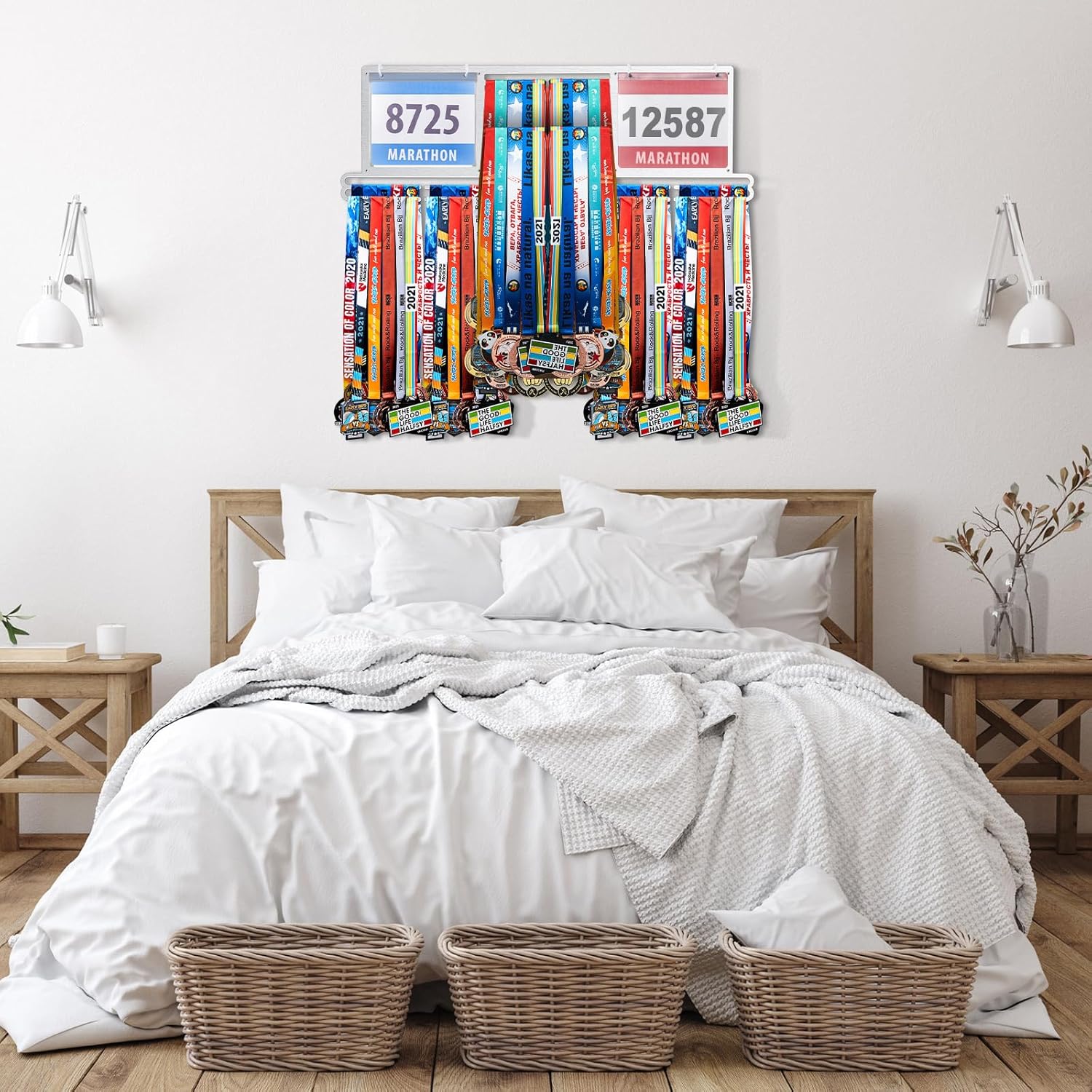 Shimeyao Race Bib and Medal Display Hanger, Metal Rack Holder Wall Mounted Award Rack for Runners, Displays Over 100 Medals and 200 Race Bibs