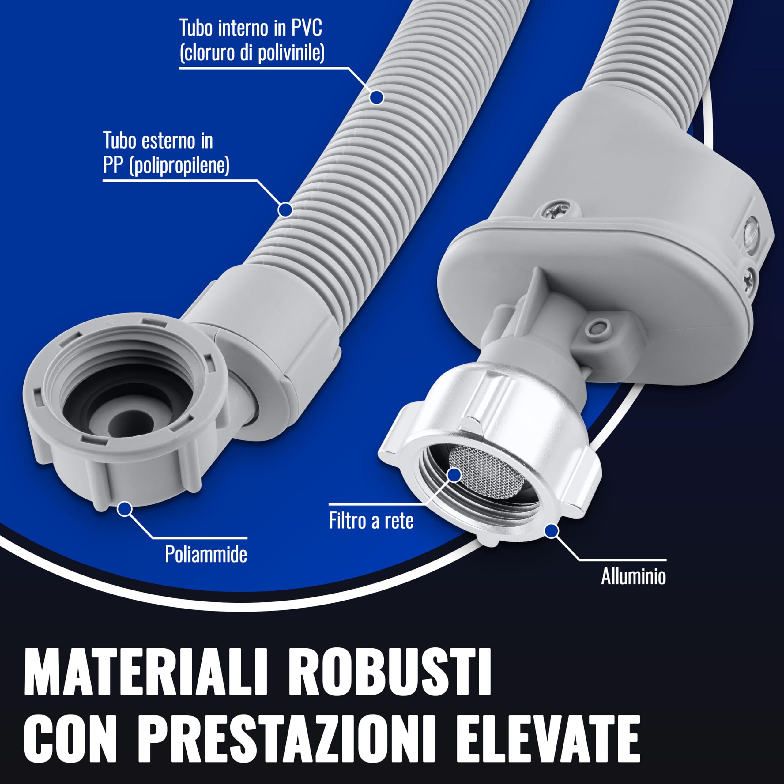 Poppstar Tubo per lavatrice 5m (tubo con aquastop per lavatrice, lavastoviglie), attacco 3/4 di pollice