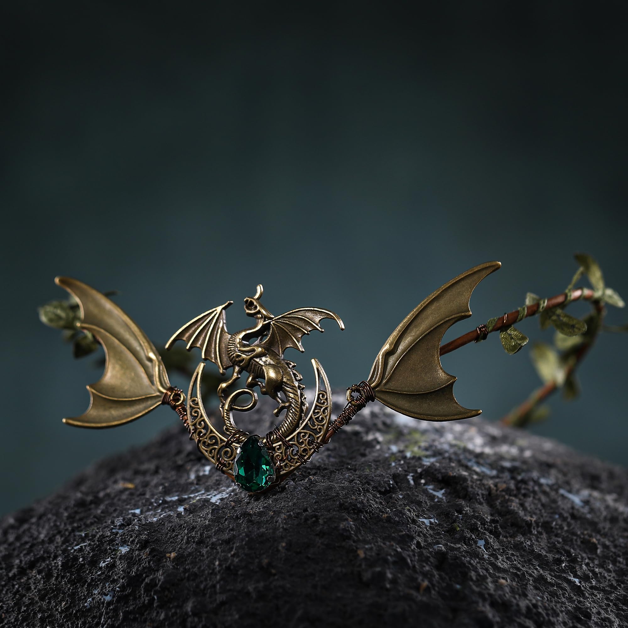 PartyforU Elf Flower Crown with Dragon Moon for Cosplay Bronze Elven Headpiece for Renaissance Fairy Costume Women - Image 2