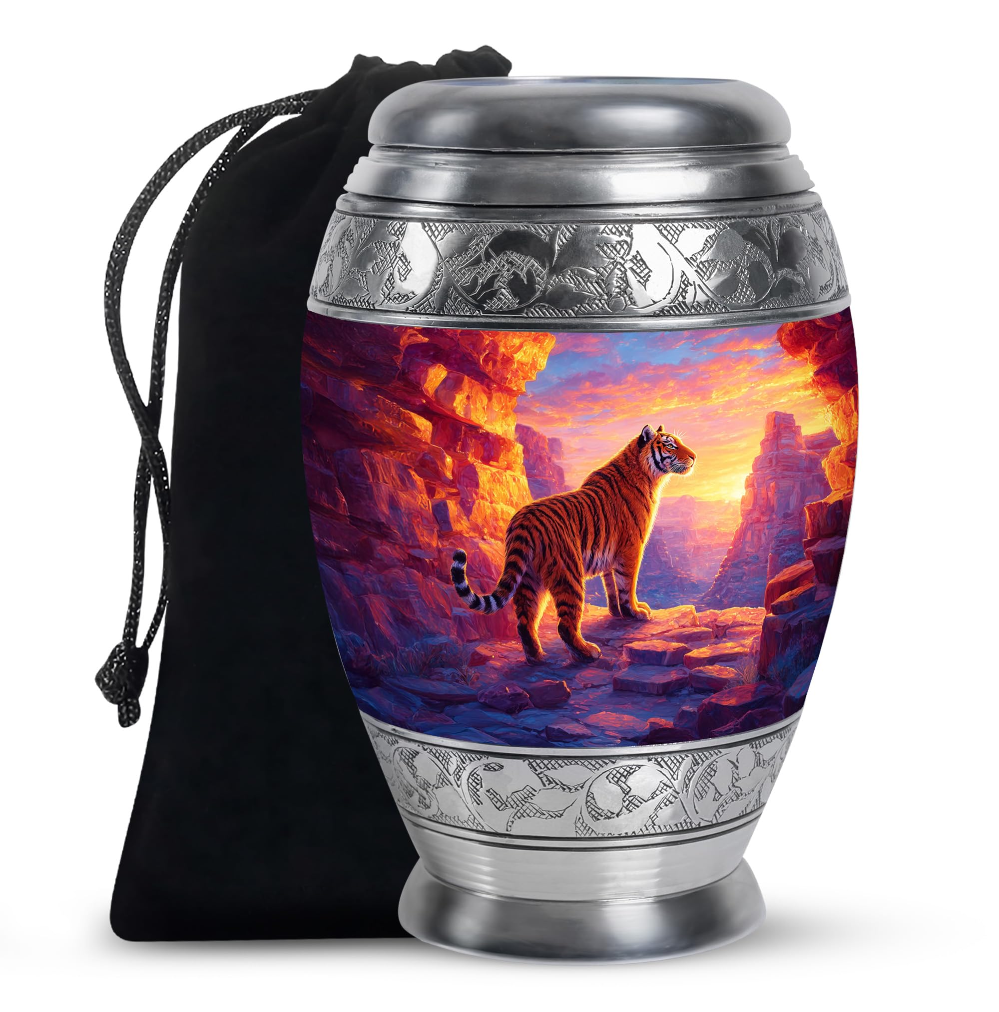 Tiger Urn for Human Ashes, Memorial Gifts for Male and Female, Burial Urns for Mom and Dad, Cremation Memorial Urn, Large Decorative Urns for Ash, 6 Inch Tall, Blue and Orange