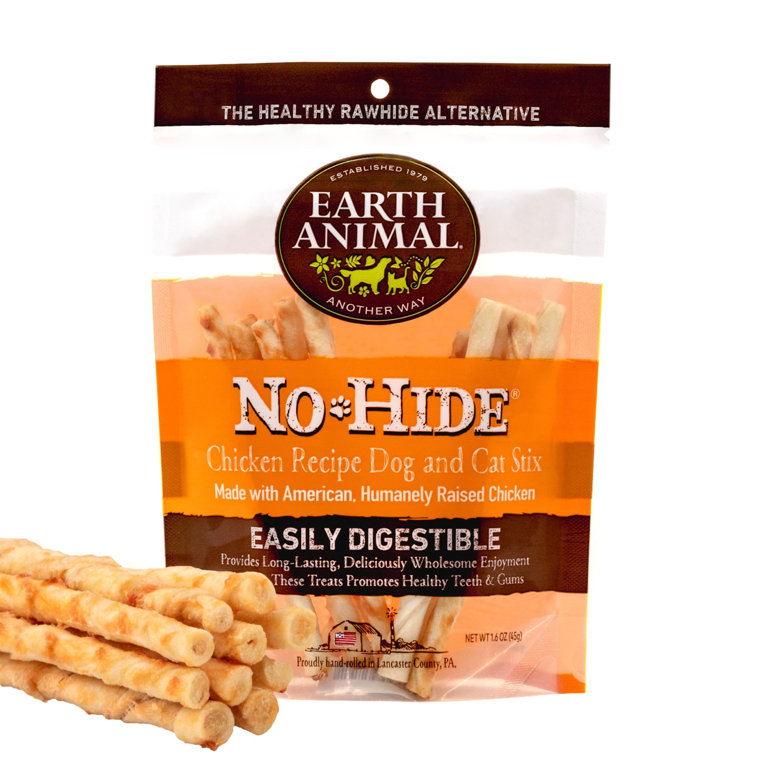 EARTH ANIMAL No Hide palitos masticables pequeños con Sabor a Pollo, Alternativa Natural al Cuero Crudo, Duradero, para Perros | Golosinas para Perros pequeños (1 Paquete)