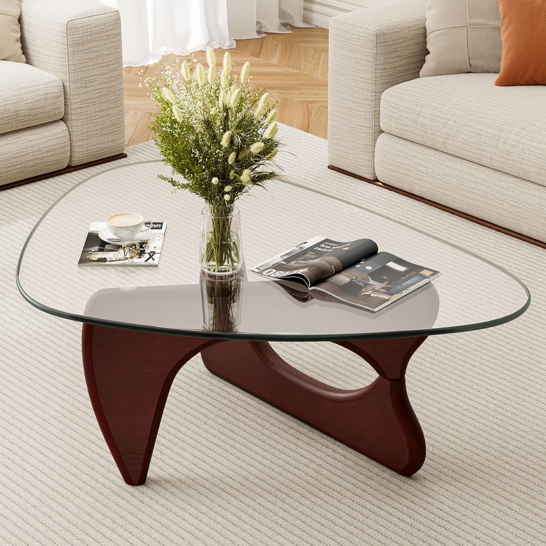 ARVORA Modern Glass Coffee Table, Mid Century Triangle Coffee Table for Living Room Bedroom Reception Office Tables