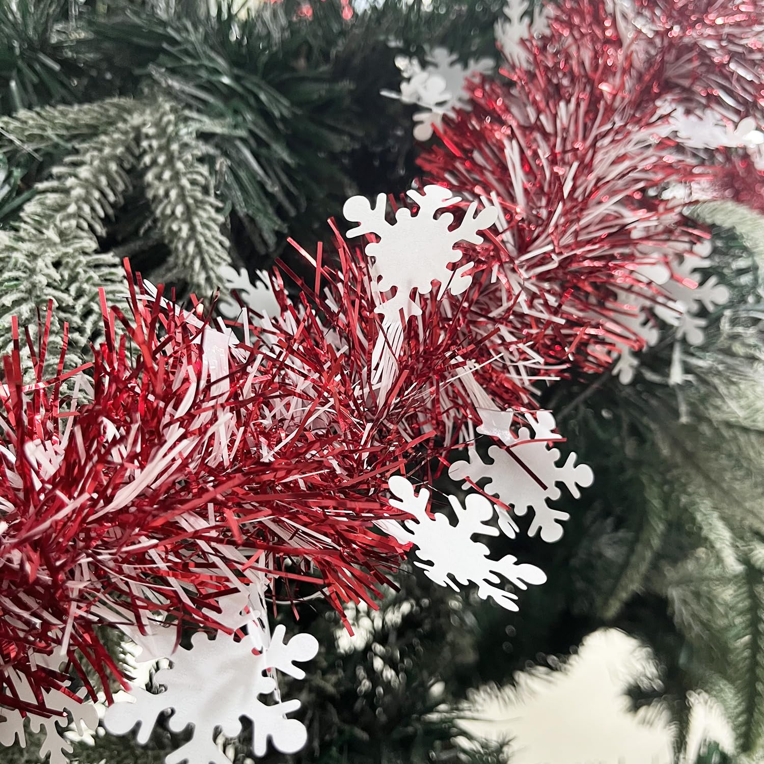 Red Christmas Snowflake Tinsel Garland