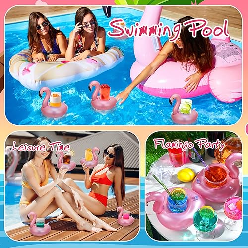 Miniatura 4 de 100 Pcs Inflatable Drink Holders Flamingo Drink Floats Mini Drink Floaties Floating Drink Holder Flamingo Inflates Coasters with a Pump Cylinder for