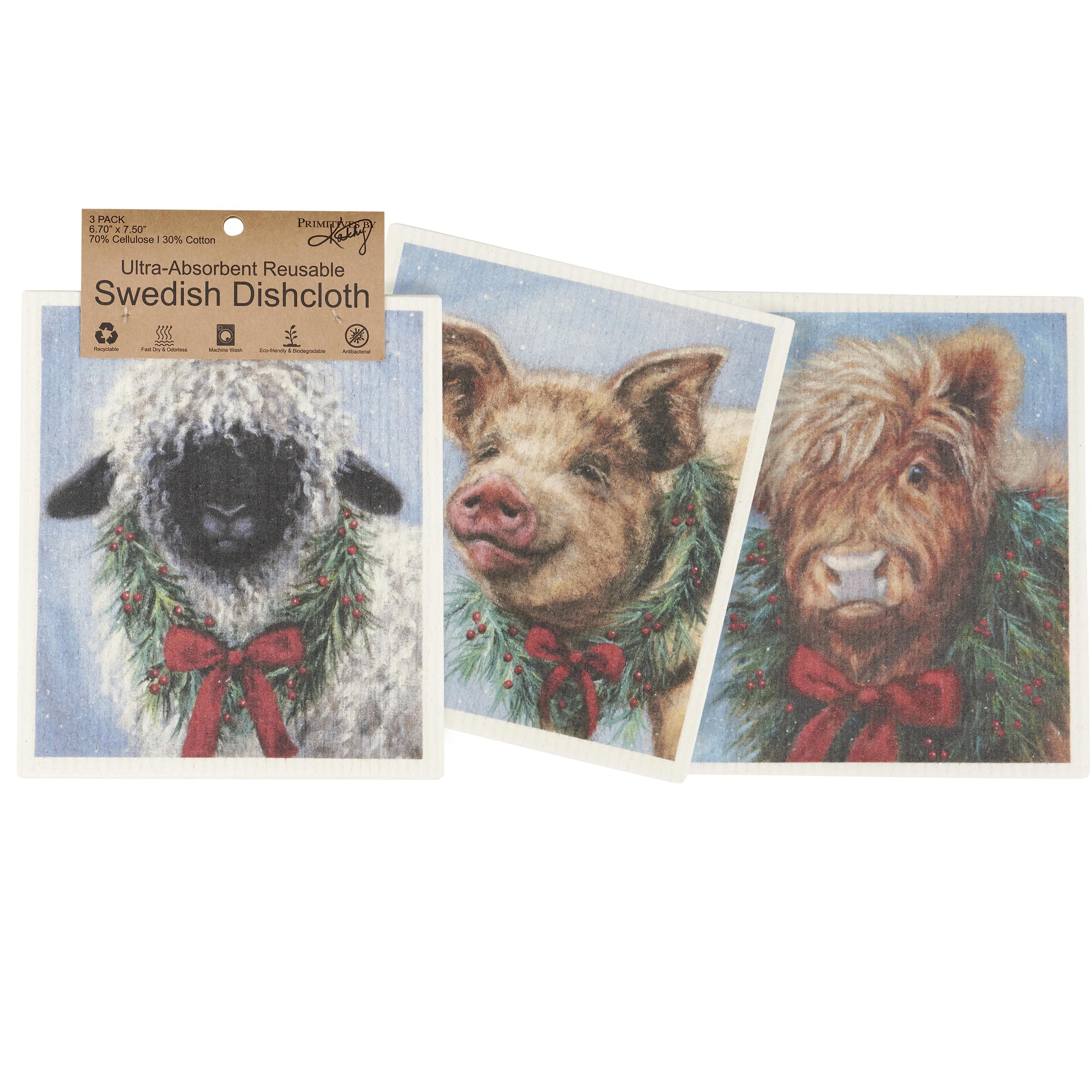 Paños de cocina suecos con animales navideños para decorar tu hogar estas fiestas, pack de 3