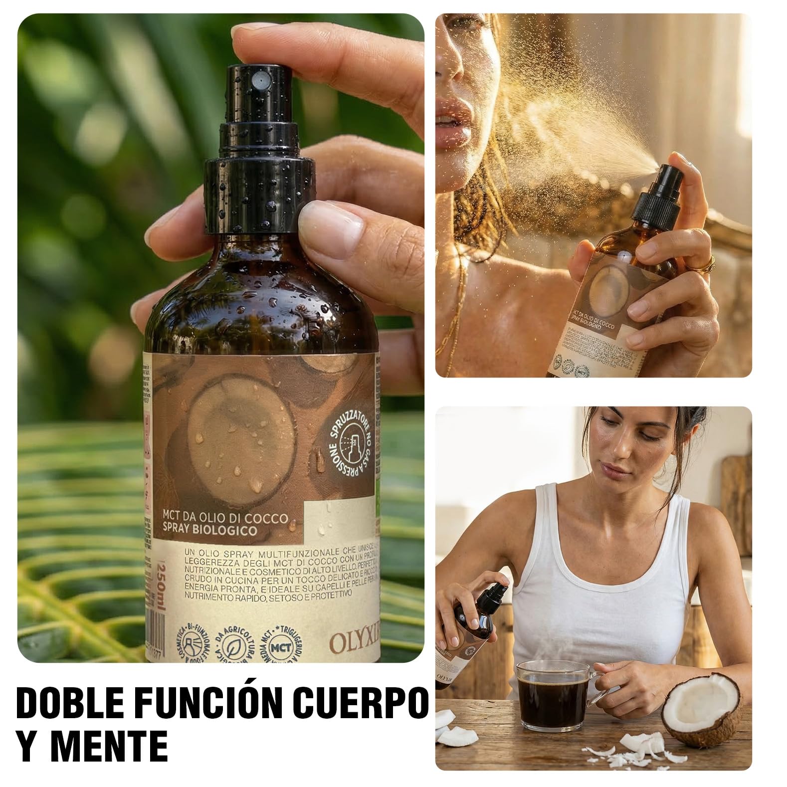 Benvolio Spray MCT Aceite de Coco Bio 250ml – Keto & Paleo – Antifrizz, Energía Rápida