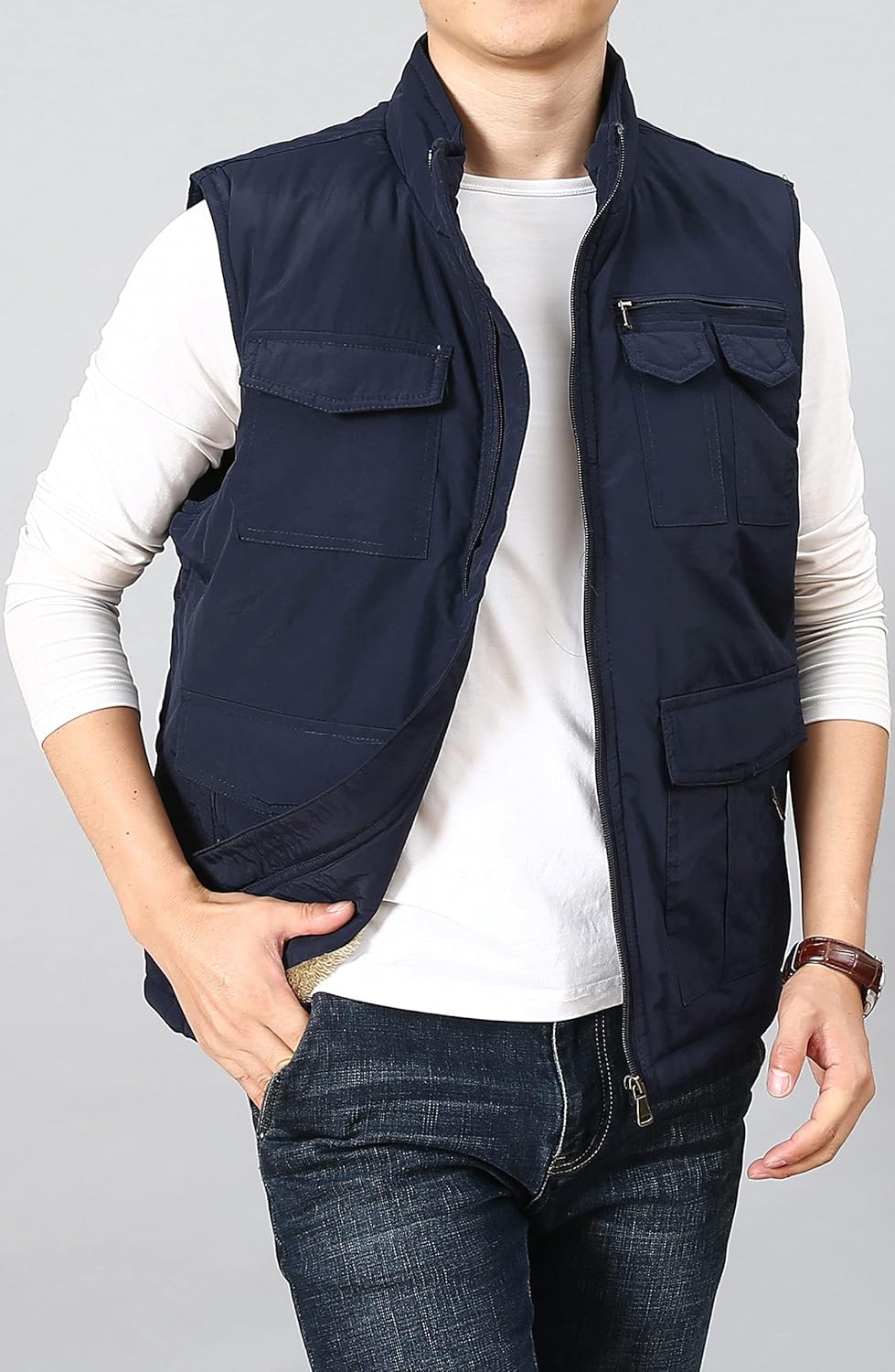 Men's Winter Warm Fleece Lined Padded Vest Sleeveless Jacket - Image 4