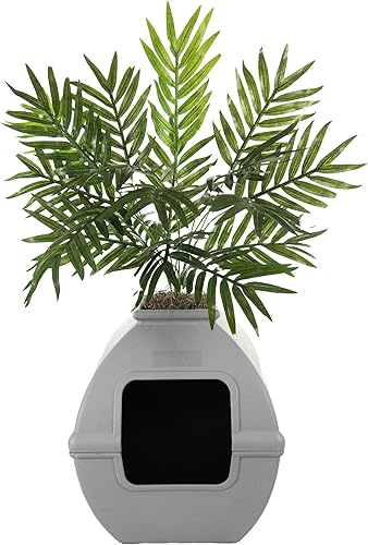 Miniatura 3 de Good Pet Stuff, The Courtyard - Caja de arena oculta, plantas artificiales y caja de arena cuadrada cerrada para gatos, filtro ventilado y de olor,