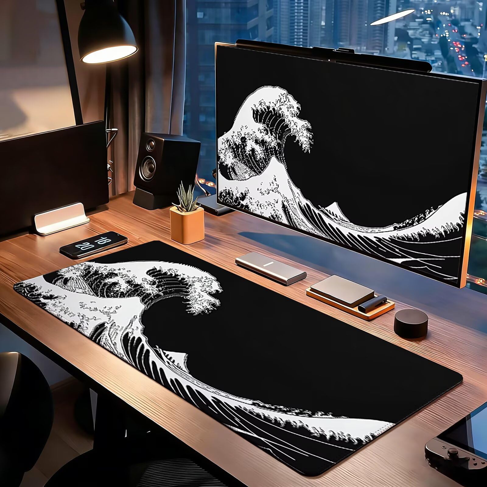 Tappetino Mouse Gaming, 1200x600mm Tappetino Mouse XXL nero 0c0-270 | Mouse Pad Grande, Ottimizzato per i Sensori da Gioco, Migliora Precisione e Velocità, per Mac e PC, onde